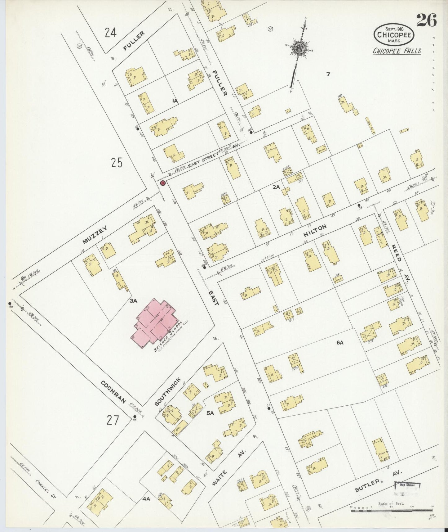 Sanborn Fire Insurance Map from Chicopee, Hampden County, Massachusetts (1910), Sheet #0026 - Historic Sanborn Fire Insurance Map Print, vintage old map wall art, antique decor, genealogy gift, Massachusetts Massachusetts map