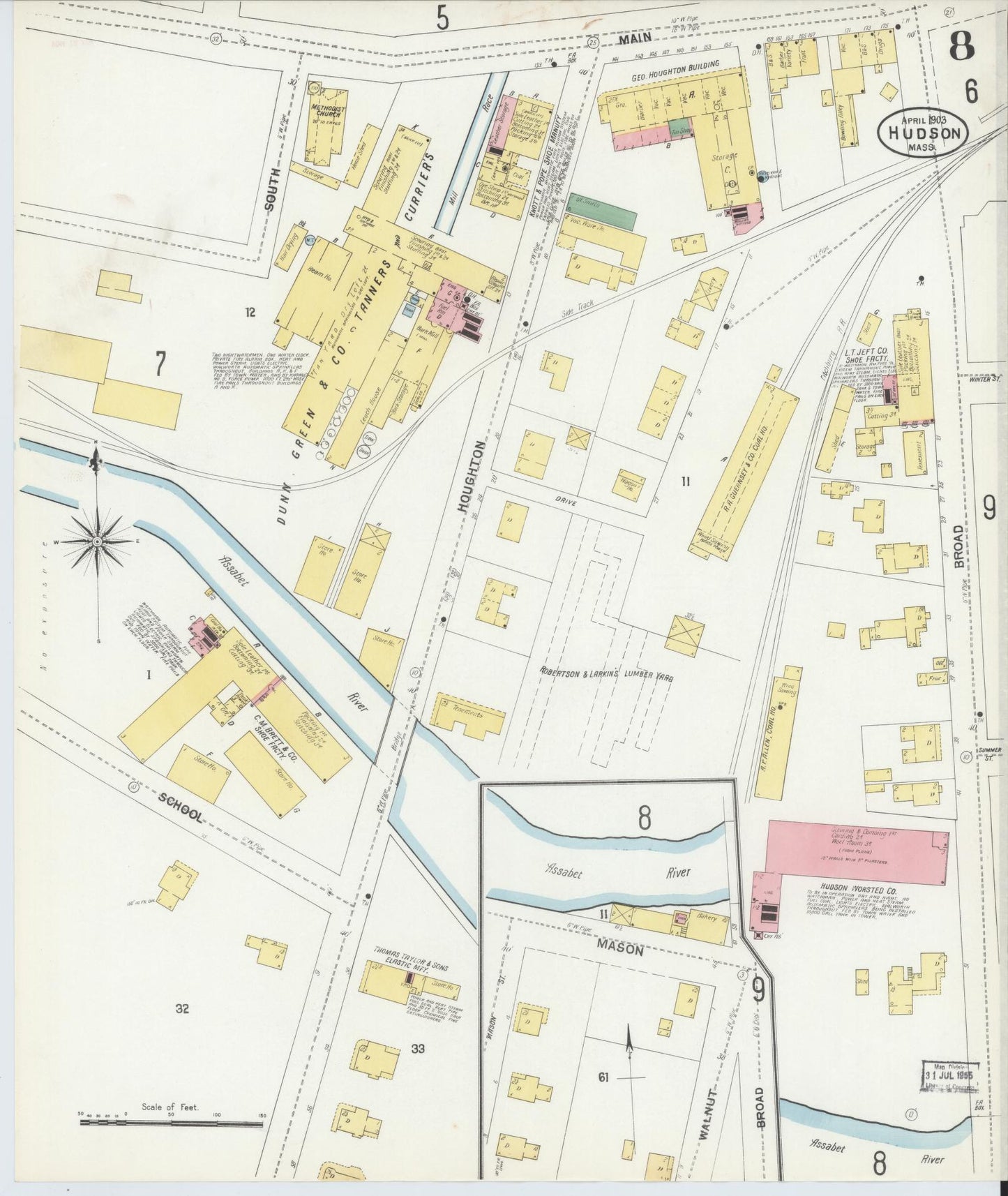 Sanborn Fire Insurance Map from Hudson, Middlesex County, Massachusetts (1903), Sheet #0007 - Historic Sanborn Fire Insurance Map Print, vintage old map wall art, antique decor, genealogy gift, Massachusetts Massachusetts map
