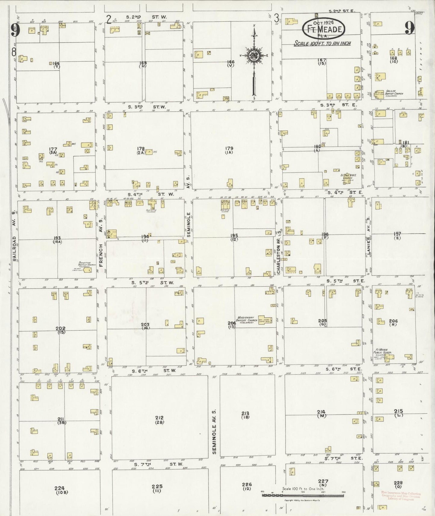 Sanborn Fire Insurance Map from Fort Meade, Polk County, Florida (1924), Sheet #0009 - Complete Map Set gallery image, historic Sanborn map, vintage wall art, Florida Florida