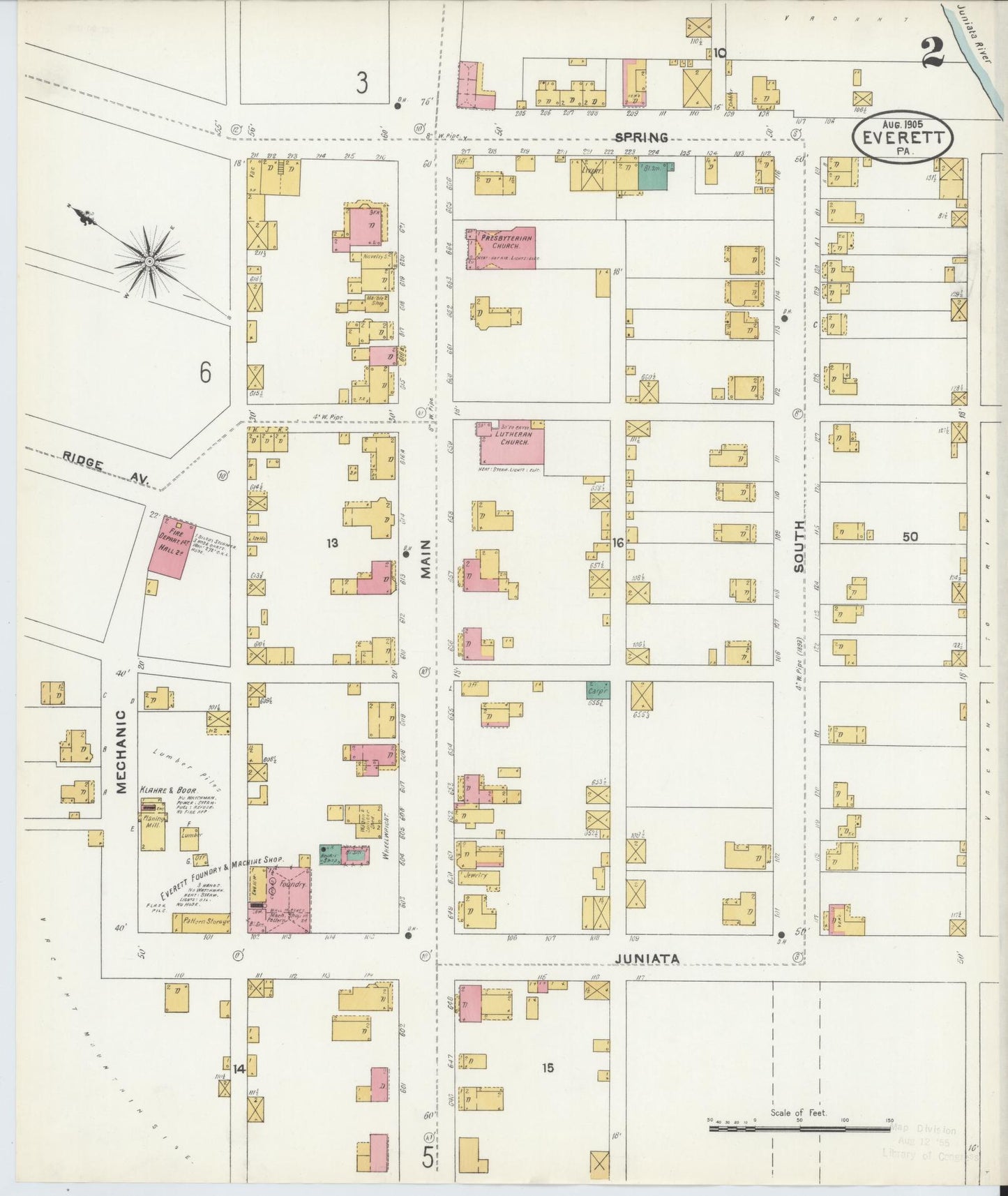 Sanborn Fire Insurance Map from Everett, Bedford County, Pennsylvania (1905), Sheet #0002 - Historic Sanborn Fire Insurance Map Print, vintage old map wall art, antique decor, genealogy gift, Pennsylvania Pennsylvania map