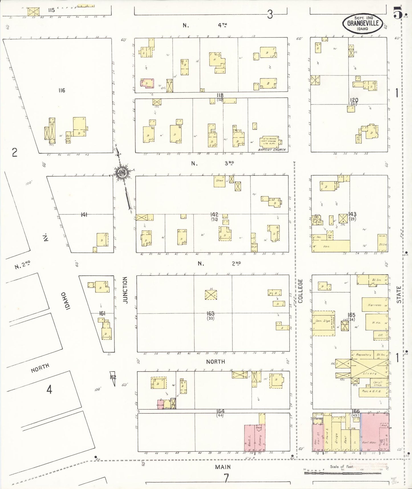Sanborn Fire Insurance Map from Grangeville, Idaho County, Idaho (1910), Sheet #0005 - Historic Sanborn Fire Insurance Map Print, vintage old map wall art, antique decor, genealogy gift, Grangeville Idaho map