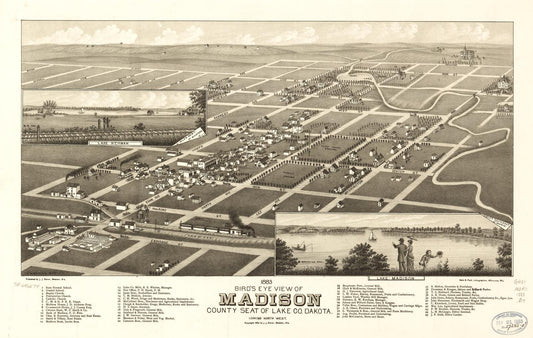1883 bird's eye view of Madison, county seat of Lake Co. Dakota. (1883) – Historic Bird’s-Eye View Panorama Print