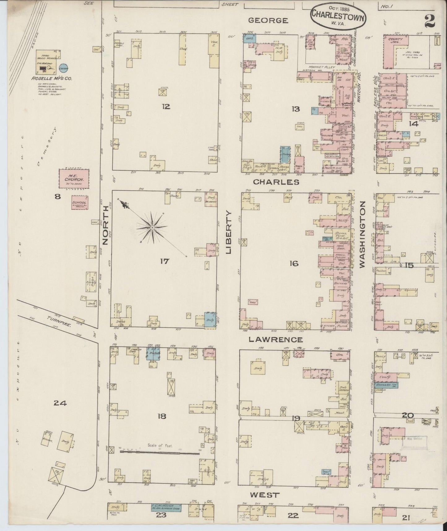 Sanborn Fire Insurance Map from Charles Town, Jefferson County, West Virginia (1885), Sheet #0002 - Complete Map Set gallery image, historic Sanborn map, vintage wall art, West Virginia West Virginia