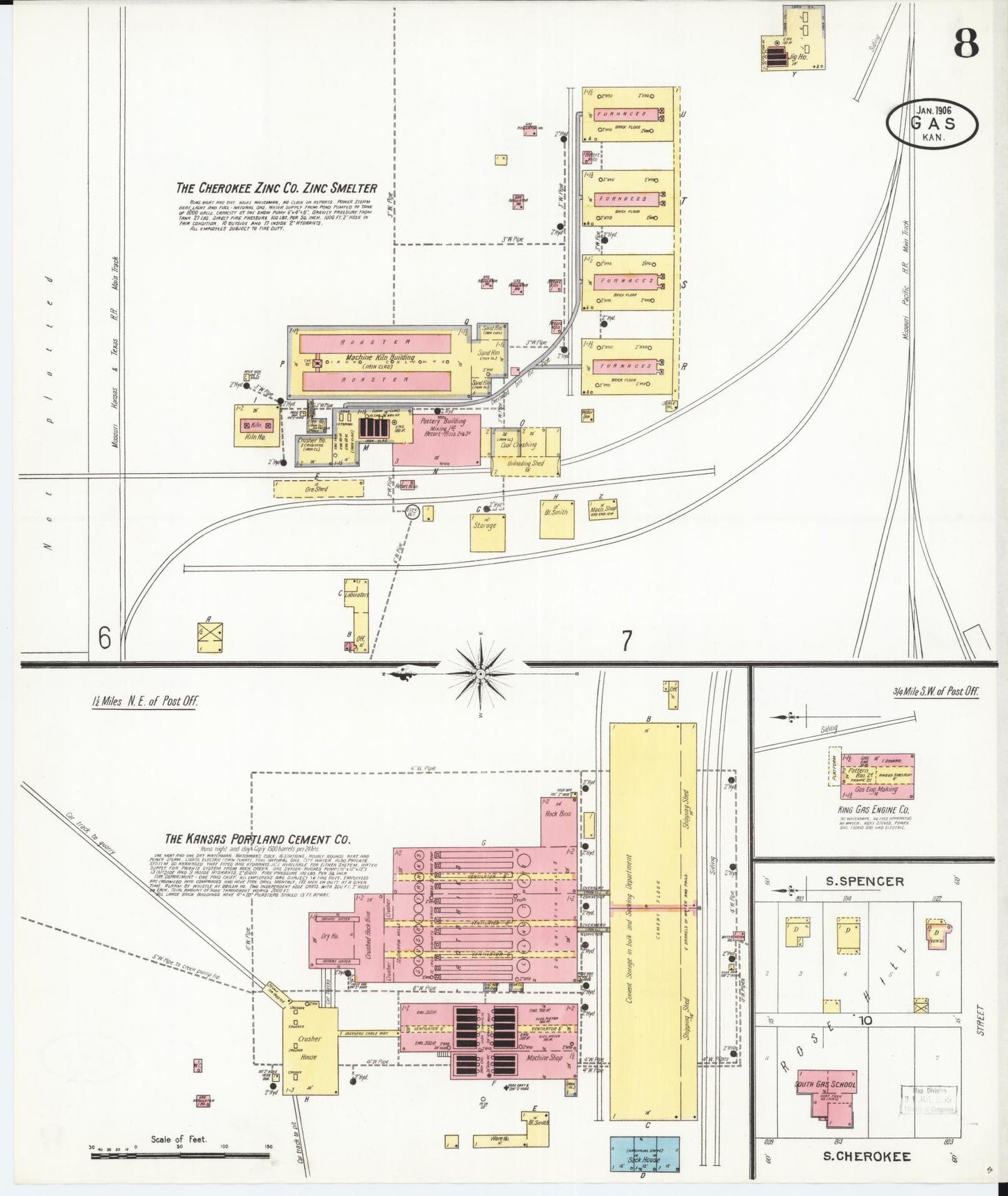 Sanborn Fire Insurance Map from Gas, Allen County, Kansas (1906), Sheet #0008 - Complete Map Set gallery image, historic Sanborn map, vintage wall art, Kansas Kansas