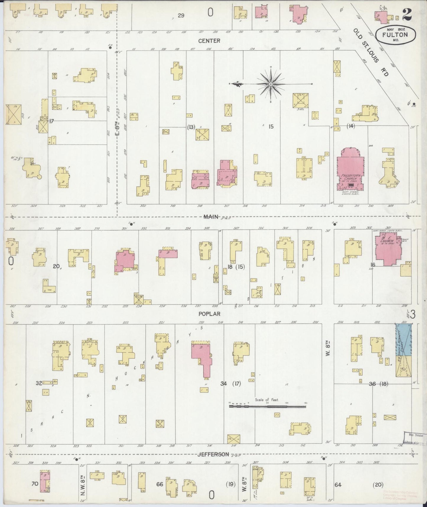 Sanborn Fire Insurance Map from Fulton, Callaway County, Missouri (1902), Sheet #0002 - Historic Sanborn Fire Insurance Map Print, vintage old map wall art, antique decor, genealogy gift, Missouri Missouri map