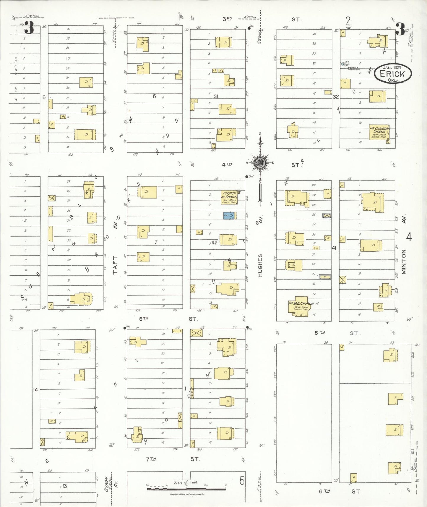 Sanborn Fire Insurance Map from Erick, Beckham County, Oklahoma (1924), Sheet #0003 - Historic Sanborn Fire Insurance Map Print, vintage old map wall art, antique decor, genealogy gift, Oklahoma Oklahoma map
