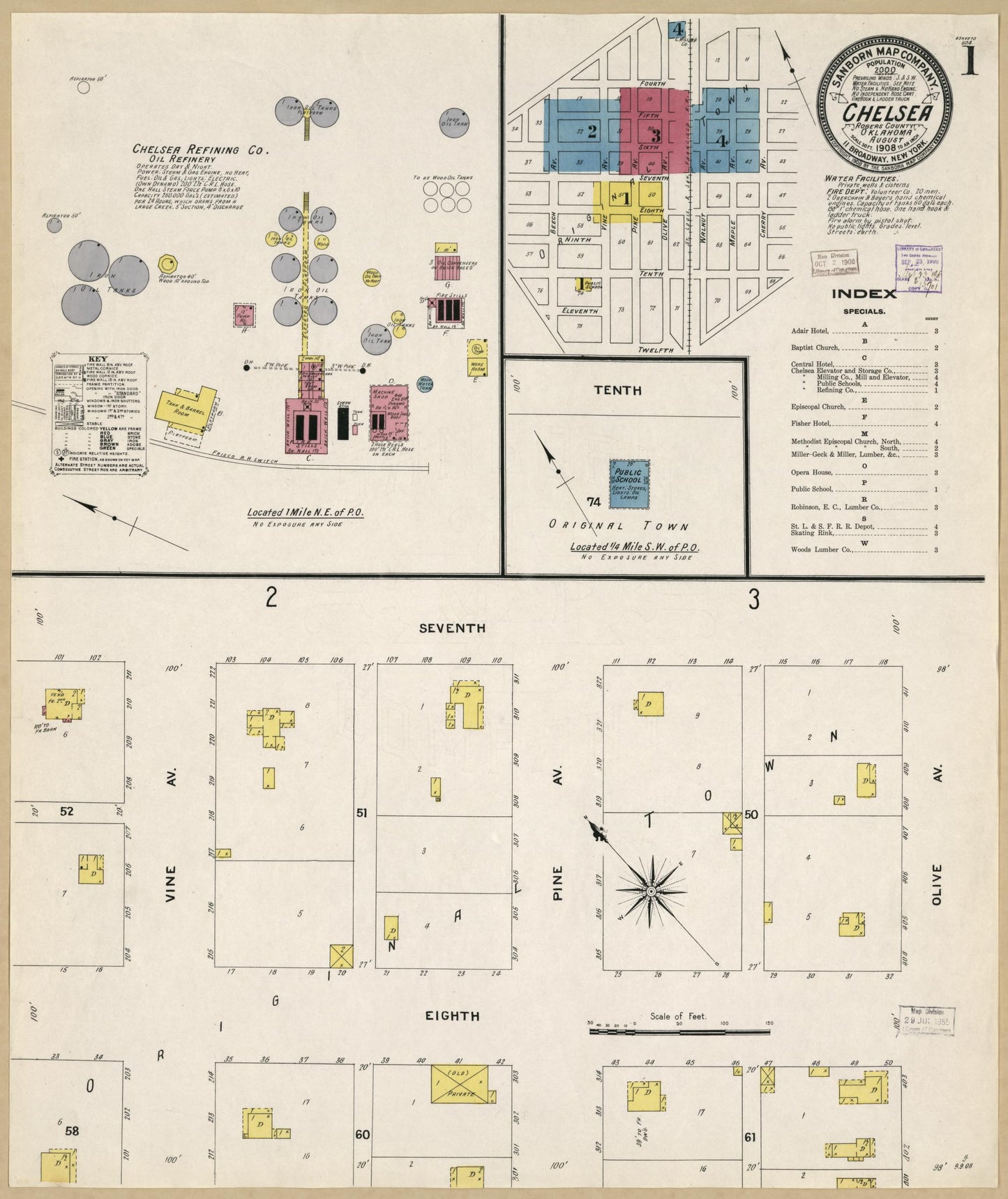 Sanborn Fire Insurance Map from Chelsea, Rogers County, Oklahoma (1908), Sheet #0001 - Historic Sanborn Fire Insurance Map Print, vintage old map wall art, antique decor, genealogy gift, Oklahoma Oklahoma map
