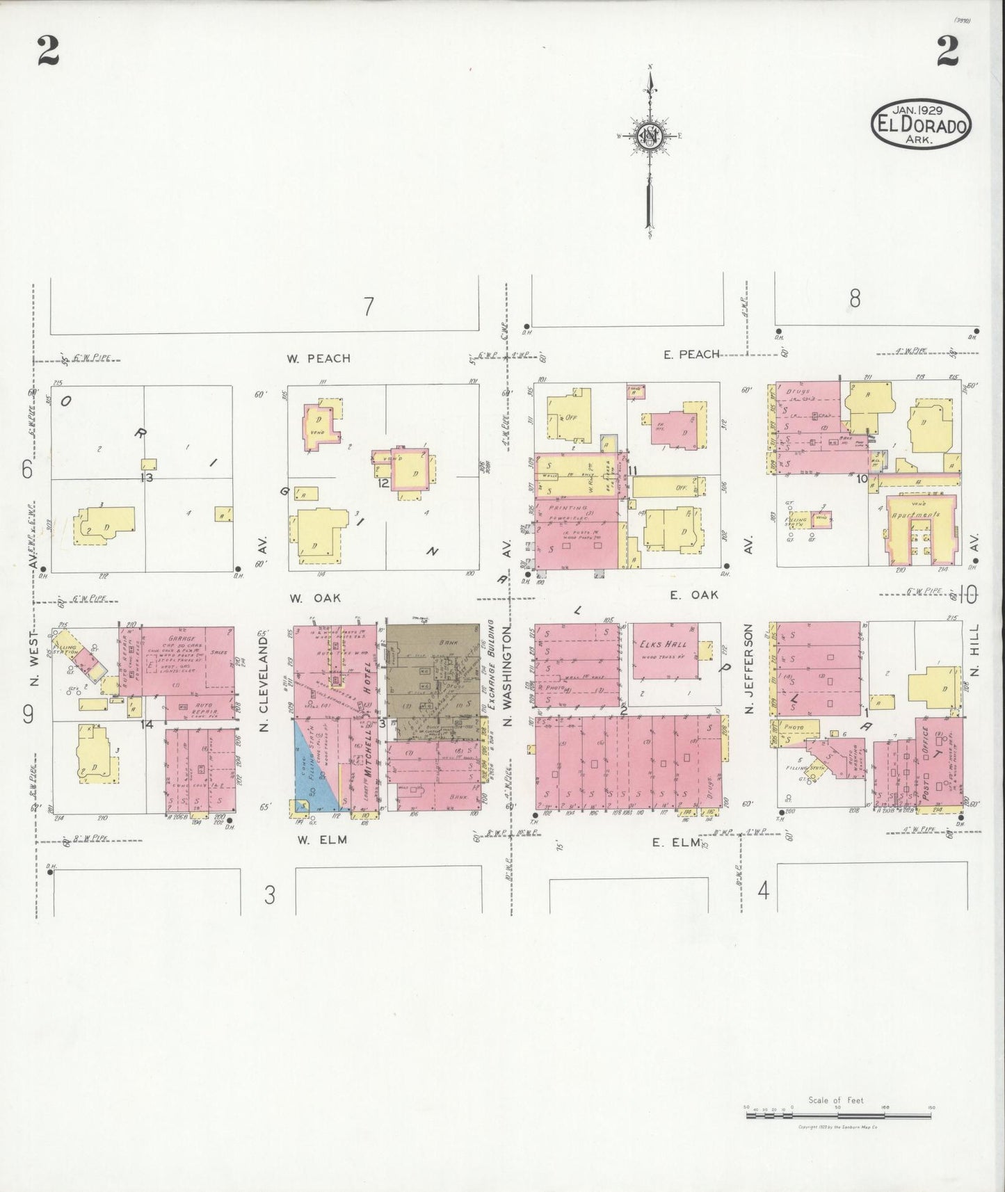 Sanborn Fire Insurance Map from El Dorado, Union County, Arkansas (1929), Sheet #0002 - Historic Sanborn Fire Insurance Map Print, vintage old map wall art, antique decor, genealogy gift, Arkansas Arkansas map