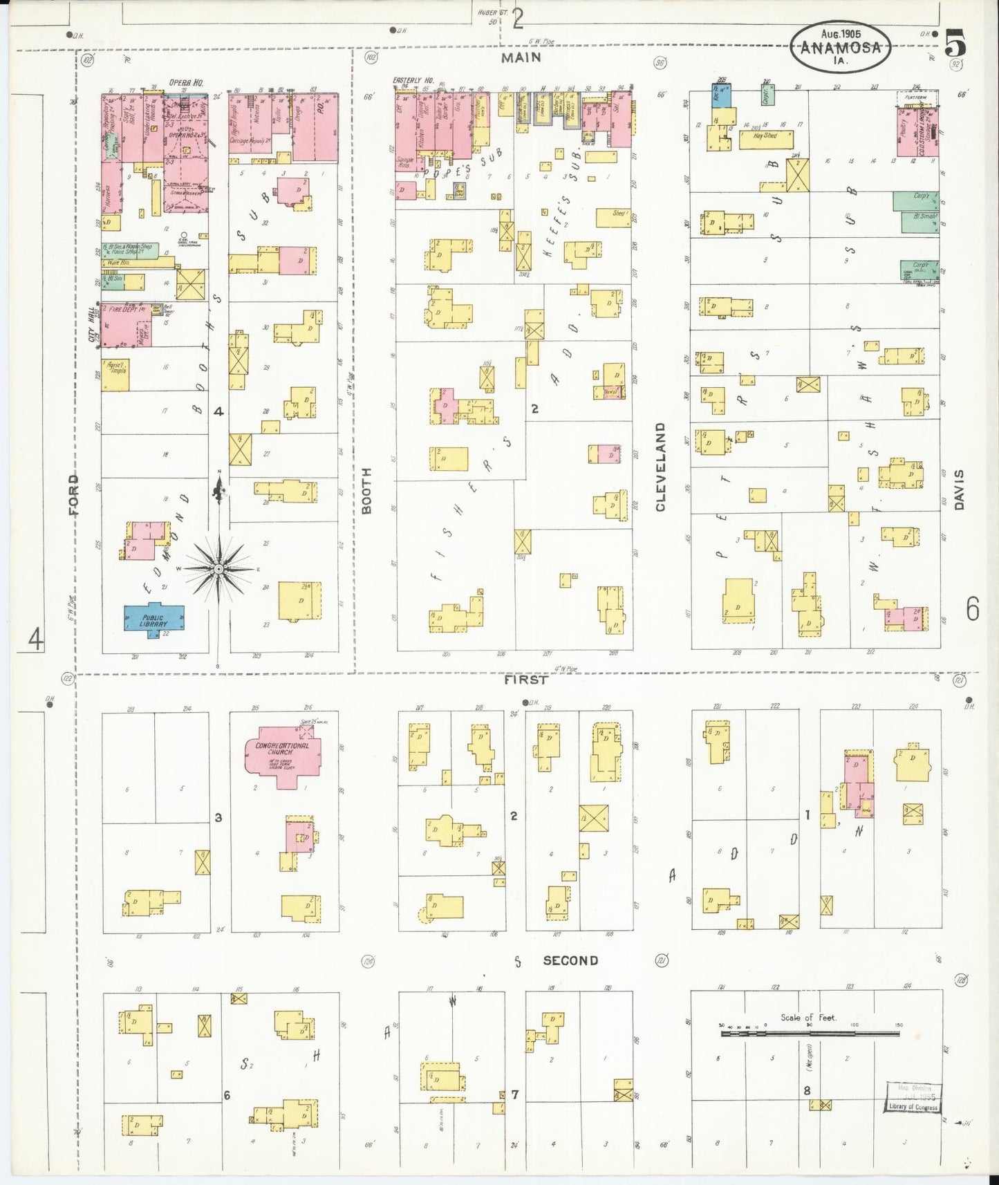 Sanborn Fire Insurance Map from Anamosa, Jones County, Iowa (1905), Sheet #0005 - Historic Sanborn Fire Insurance Map Print, vintage old map wall art