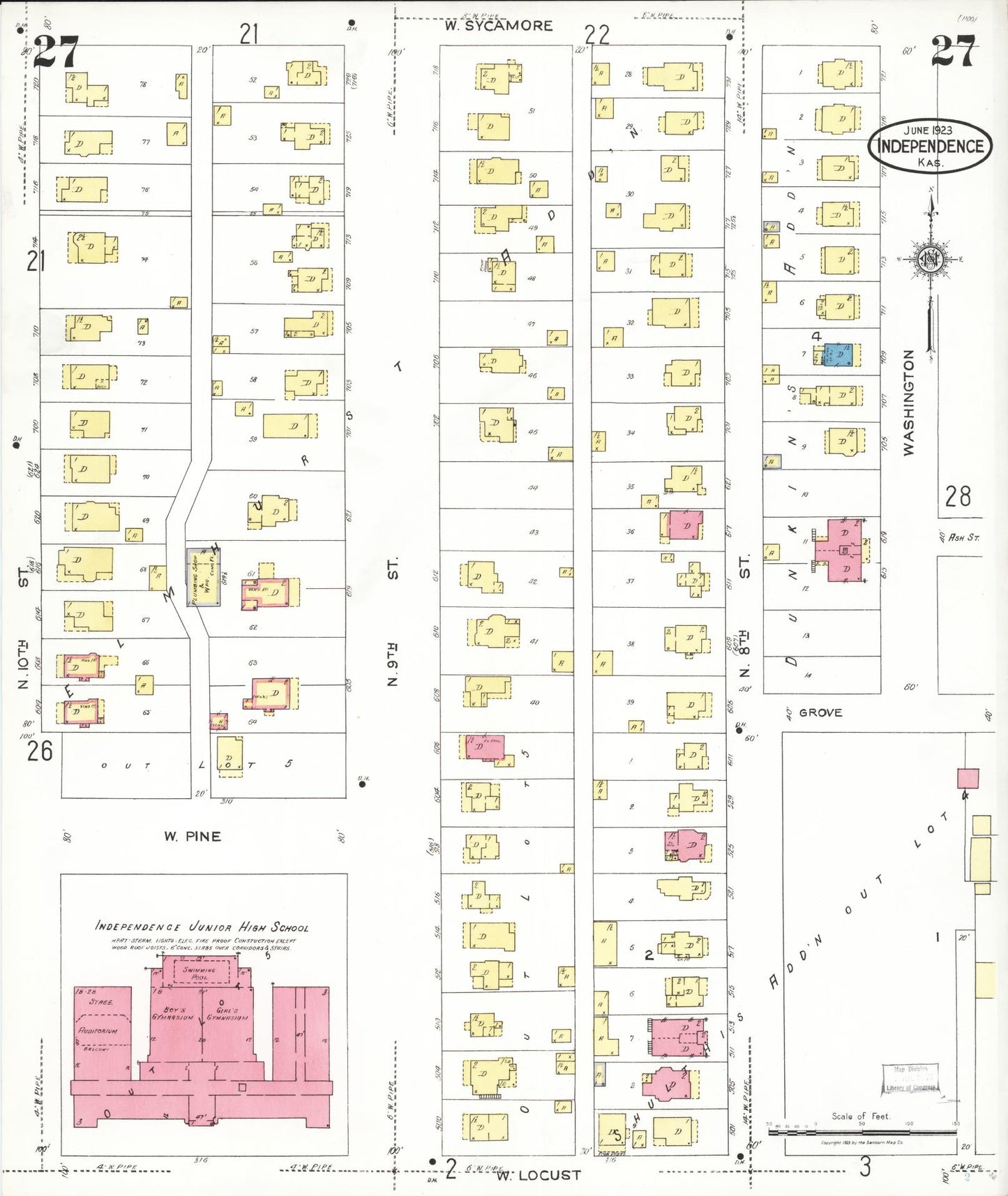 Sanborn Fire Insurance Map from Independence, Montgomery County, Kansas (1923), Sheet #0028 - Historic Sanborn Fire Insurance Map Print, vintage old map wall art, antique decor, genealogy gift, Kansas Kansas map