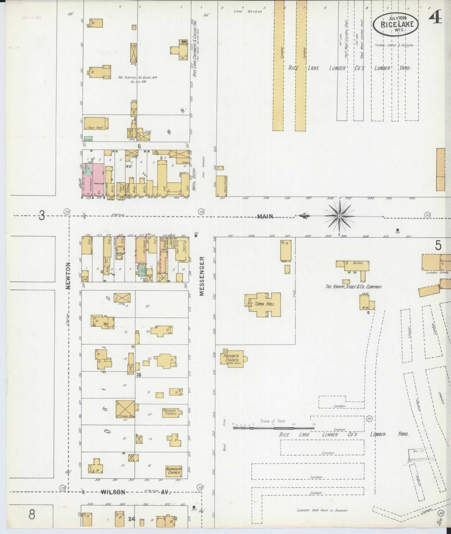 Sanborn Fire Insurance Map from Rice Lake, Barron County, Wisconsin (1899), Sheet #0004 - Historic Sanborn Fire Insurance Map Print, vintage old map wall art, antique decor, genealogy gift, Wisconsin Wisconsin map