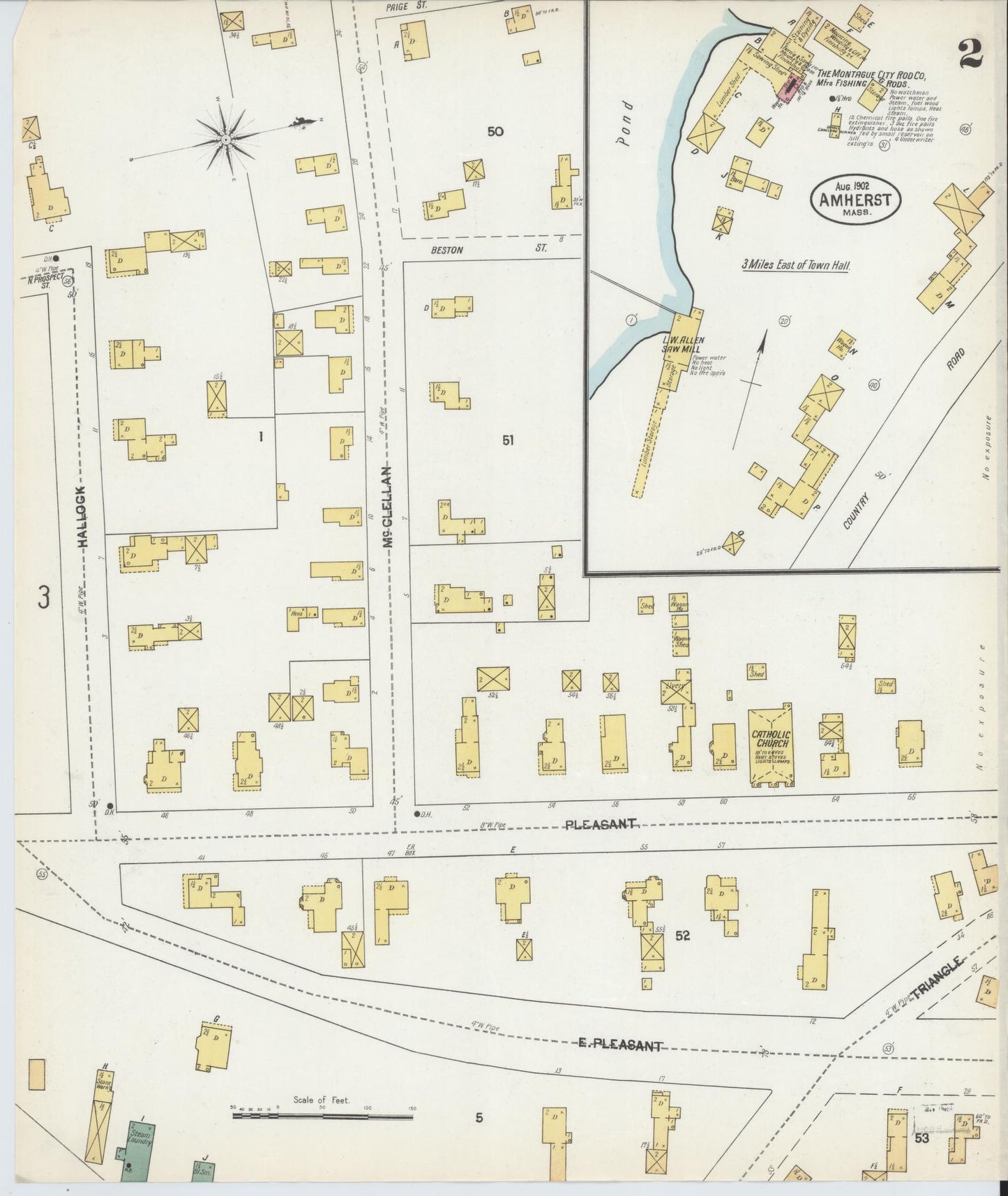 Sanborn Fire Insurance Map from Amherst, Hampshire County, Massachusetts (1902), Sheet #0002 - Historic Sanborn Fire Insurance Map Print, vintage old map wall art, antique decor, genealogy gift, Massachusetts Massachusetts map