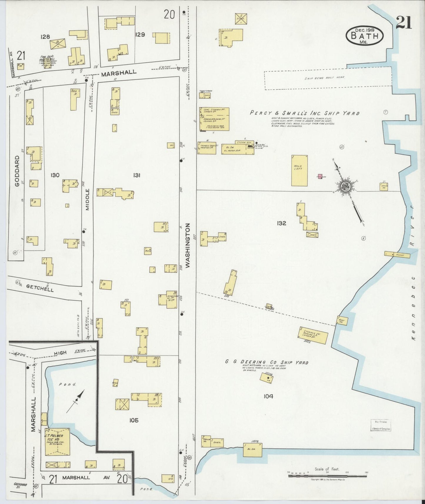 Sanborn Fire Insurance Map from Bath, Sagadahoc County, Maine (1919), Sheet #0021 - Historic Sanborn Fire Insurance Map Print, vintage old map wall art, antique decor, genealogy gift, Maine Maine map