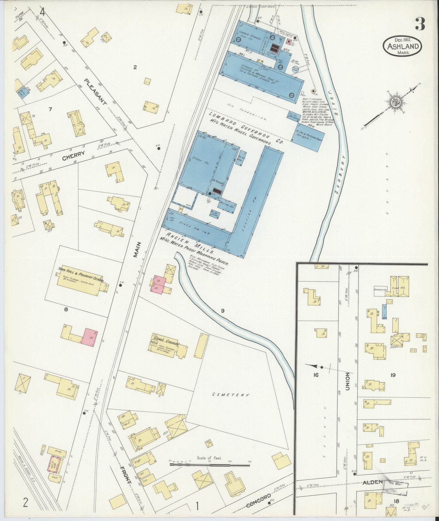 Sanborn Fire Insurance Map from Ashland, Middlesex County, Massachusetts (1912), Sheet #0003 - Historic Sanborn Fire Insurance Map Print, vintage old map wall art, antique decor, genealogy gift, Massachusetts Massachusetts map