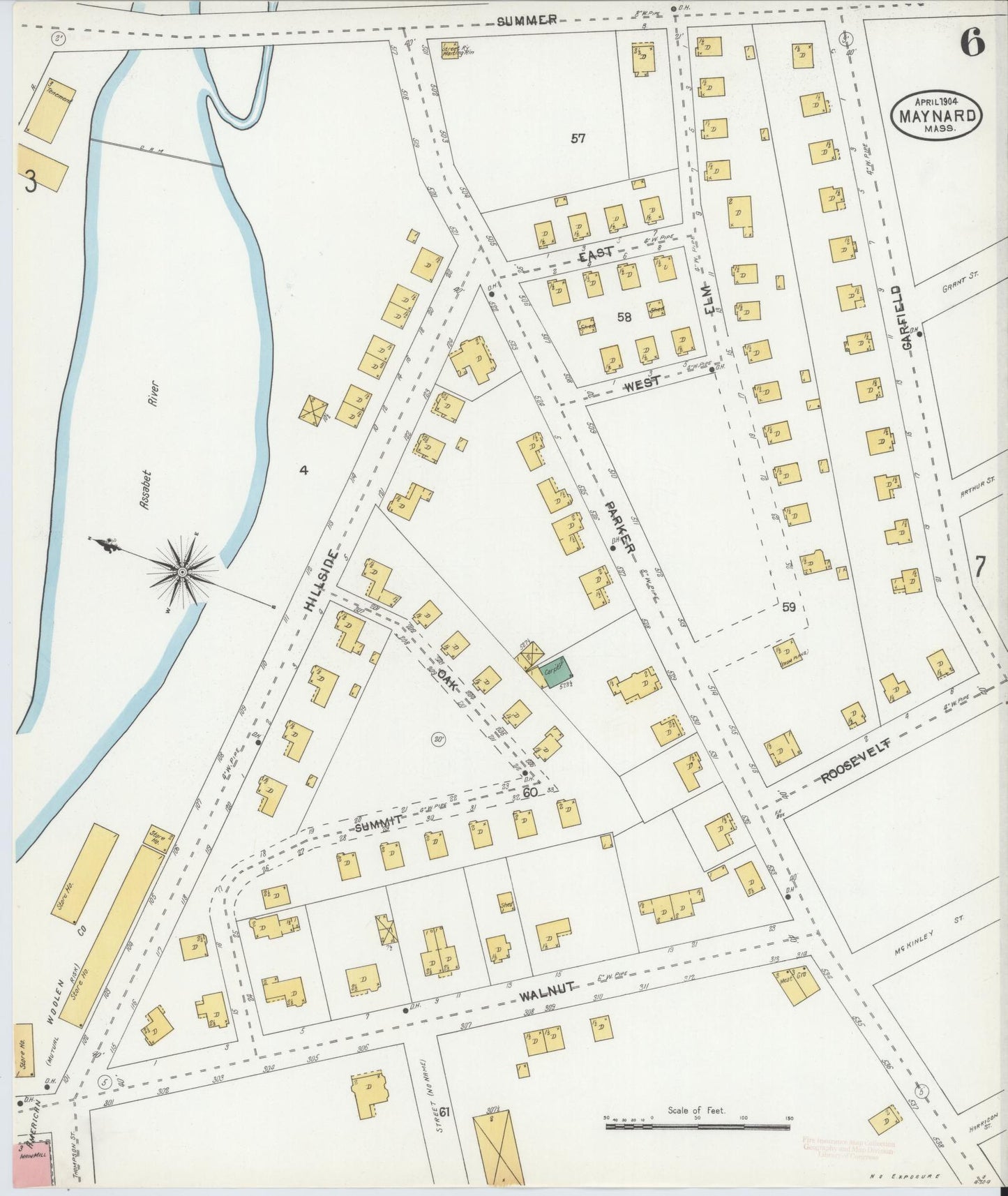 Sanborn Fire Insurance Map from Maynard, Middlesex County, Massachusetts (1904), Sheet #0006 - Historic Sanborn Fire Insurance Map Print, vintage old map wall art, antique decor, genealogy gift, Massachusetts Massachusetts map