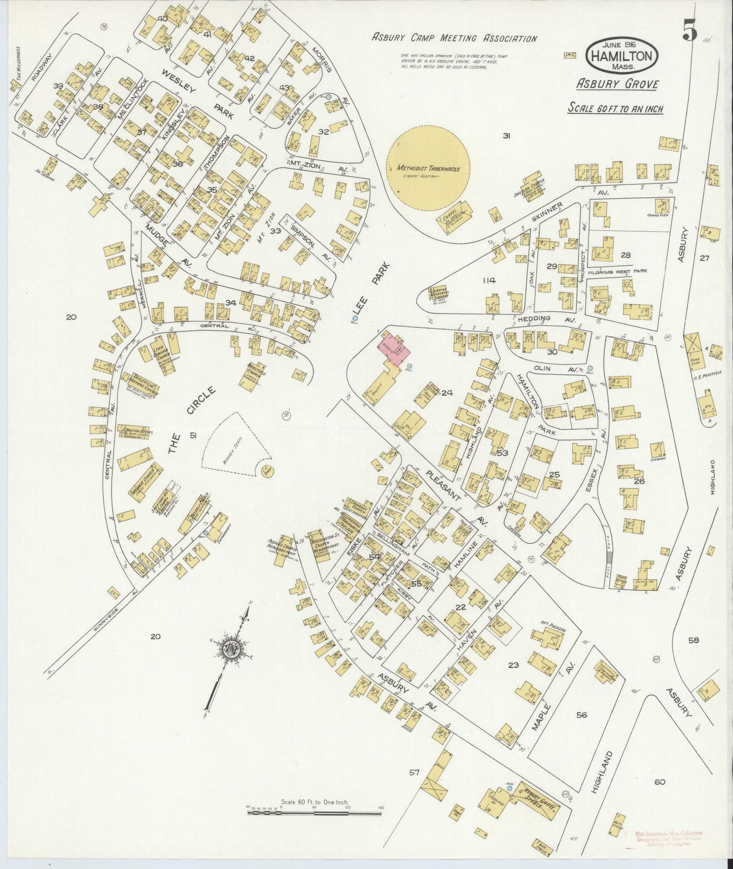 Sanborn Fire Insurance Map from Hamilton, Essex County, Massachusetts (1916), Sheet #0005 - Historic Sanborn Fire Insurance Map Print, vintage old map wall art, antique decor, genealogy gift, Massachusetts Massachusetts map