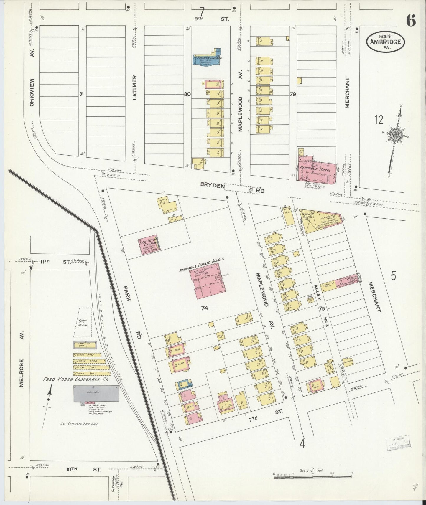 Sanborn Fire Insurance Map from Ambridge, Beaver County, Pennsylvania (1911), Sheet #0006 - Historic Sanborn Fire Insurance Map Print, vintage old map wall art, antique decor, genealogy gift, Pennsylvania Pennsylvania map
