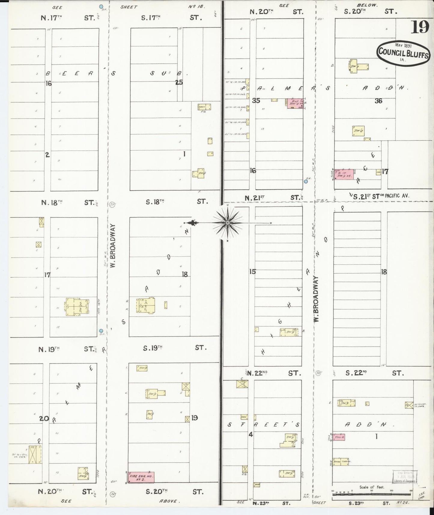 Sanborn Fire Insurance Map from Council Bluffs, Pottawattamie County, Iowa (1891), Sheet #0019 - Historic Sanborn Fire Insurance Map Print, vintage old map wall art