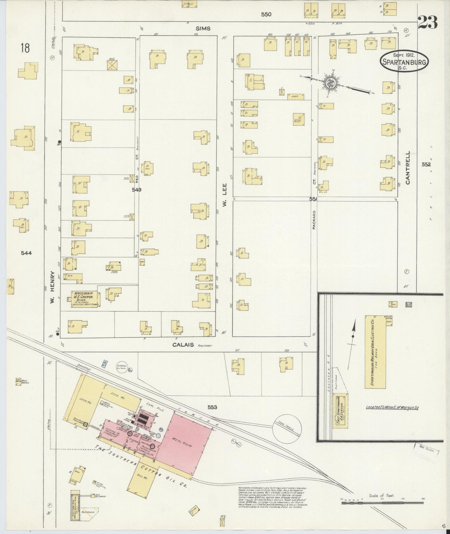 Sanborn Fire Insurance Map from Spartanburg, Spartanburg County, South Carolina (1912), Sheet #0023 - Historic Sanborn Fire Insurance Map Print, vintage old map wall art, antique decor, genealogy gift, South Carolina South Carolina map