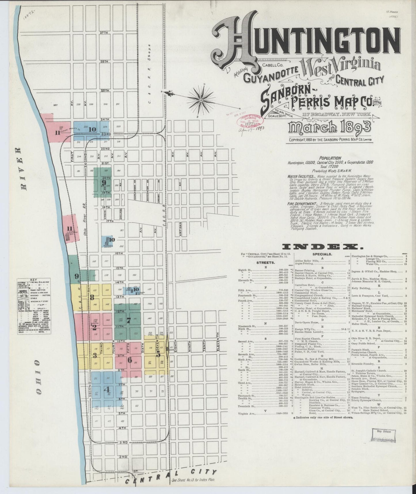 Sanborn Fire Insurance Map from Huntington, Cabell County, West Virginia. (1893) – Historic Sanborn Fire Insurance Map Print