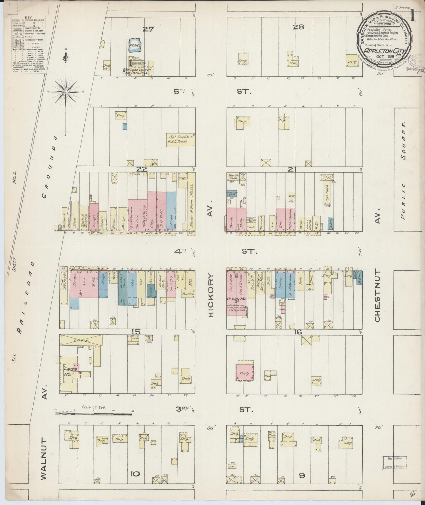 Sanborn Fire Insurance Map from Appleton City, Saint Clair County, Missouri (1885), Sheet #0001 - Historic Sanborn Fire Insurance Map Print, vintage old map wall art, antique decor, genealogy gift, Missouri Missouri map