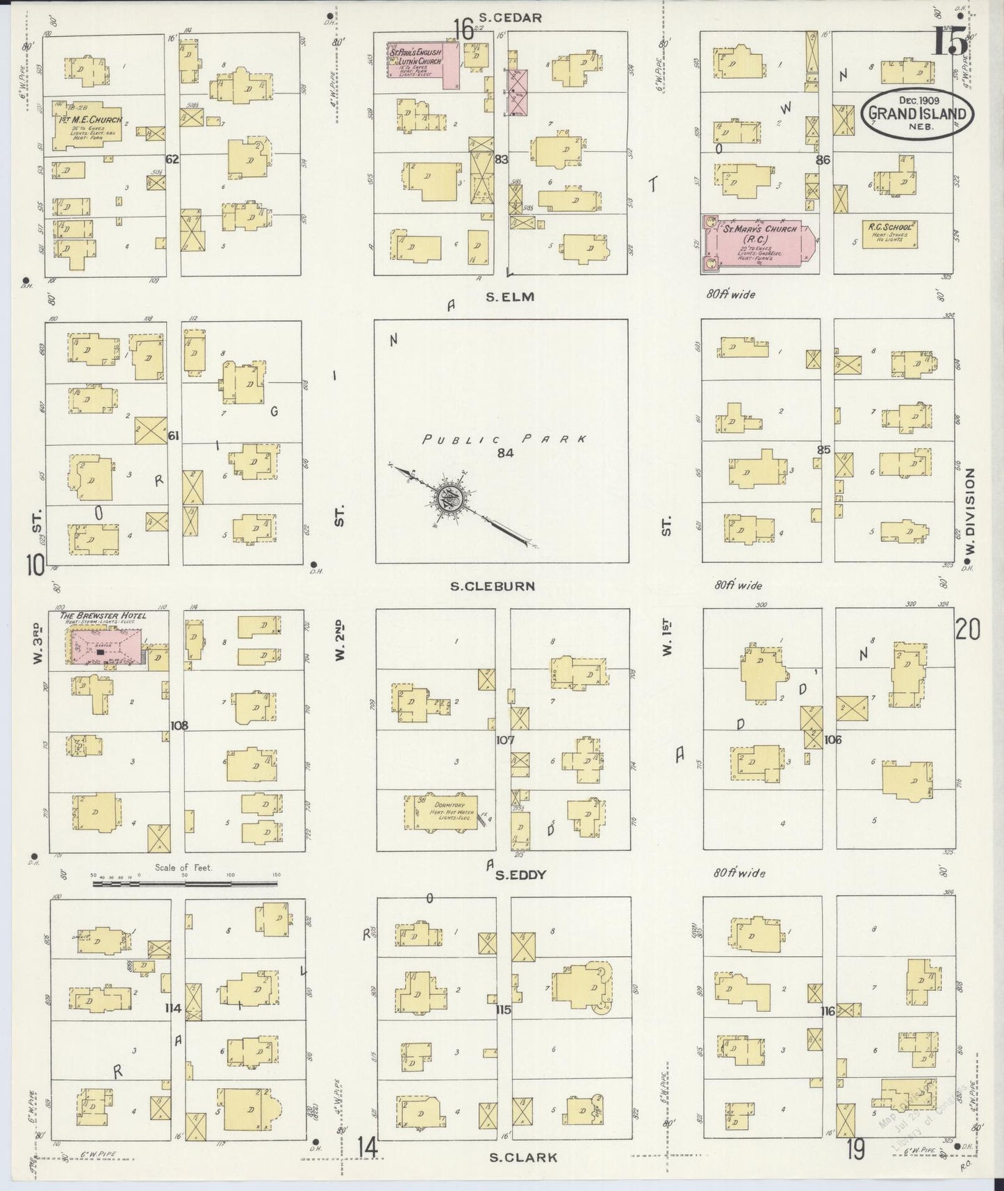 Sanborn Fire Insurance Map from Grand Island, Hall County, Nebraska (1909), Sheet #0015 - Historic Sanborn Fire Insurance Map Print, vintage old map wall art, antique decor, genealogy gift, Nebraska Nebraska map