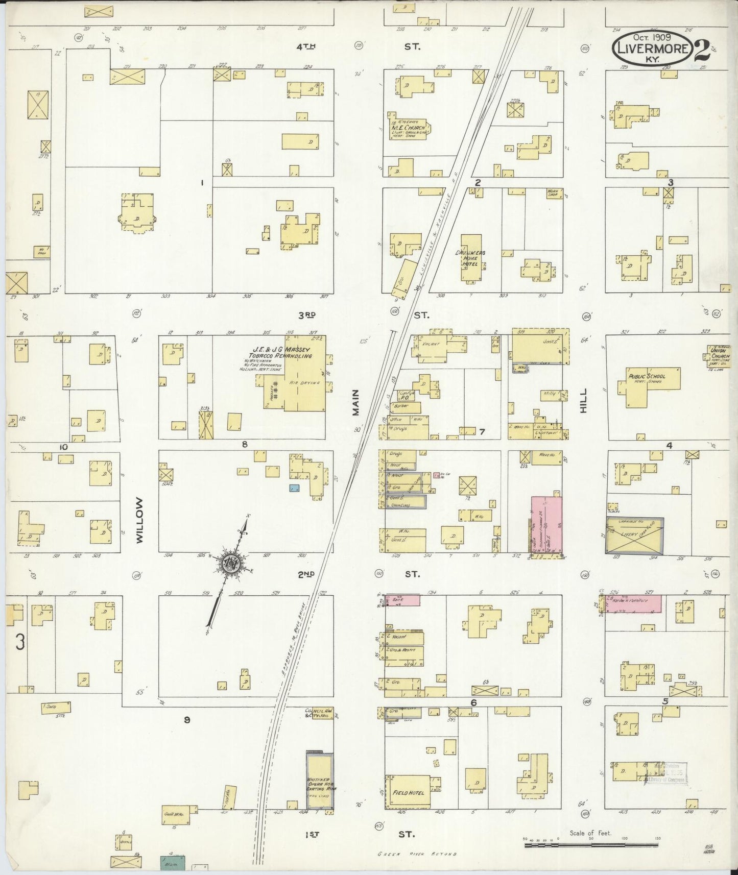 Sanborn Fire Insurance Map from Livermore, Mclean County, Kentucky (1909), Sheet #0002 - Historic Sanborn Fire Insurance Map Print, vintage old map wall art, antique decor, genealogy gift, Kentucky Kentucky map