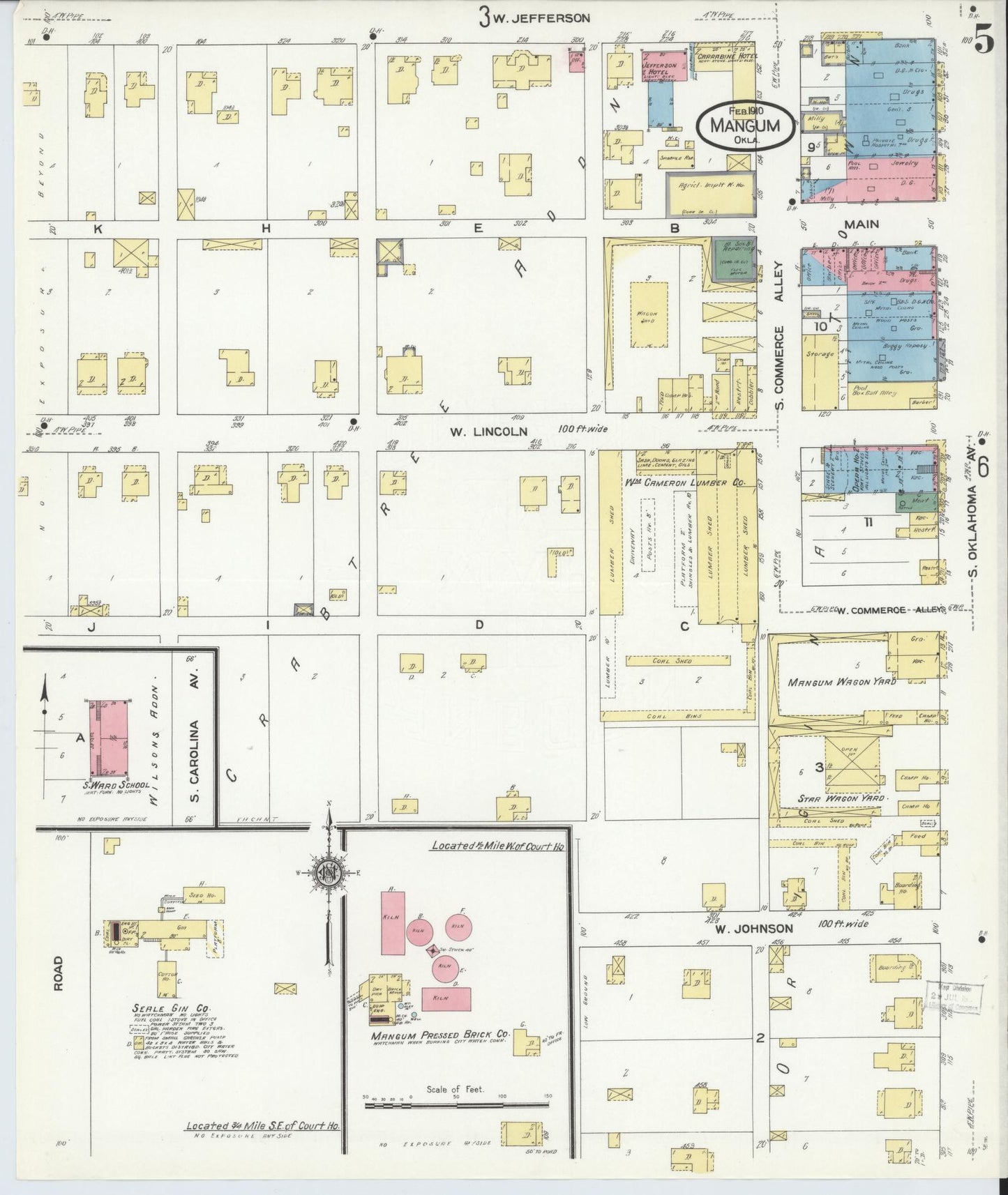 Sanborn Fire Insurance Map from Mangum, Greer County, Oklahoma (1910), Sheet #0005 - Historic Sanborn Fire Insurance Map Print, vintage old map wall art, antique decor, genealogy gift, Oklahoma Oklahoma map