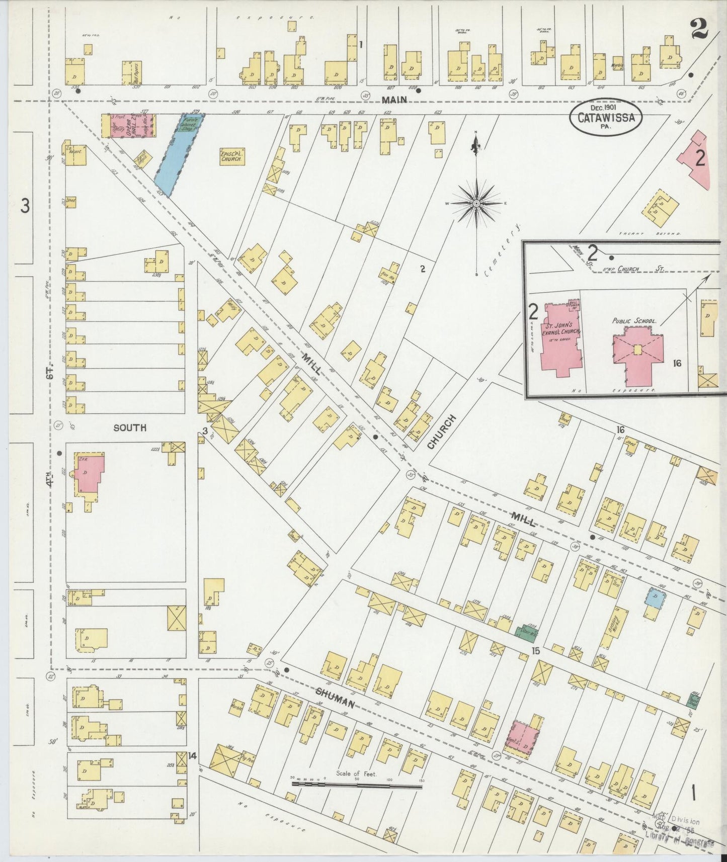Sanborn Fire Insurance Map from Catawissa, Columbia County, Pennsylvania (1901), Sheet #0002 - Historic Sanborn Fire Insurance Map Print, vintage old map wall art, antique decor, genealogy gift, Pennsylvania Pennsylvania map