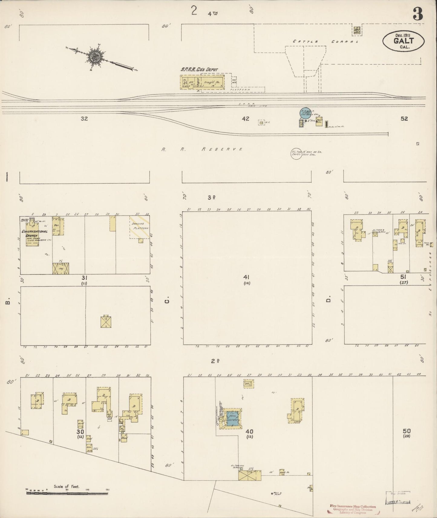 Sanborn Fire Insurance Map from Galt, Sacramento County, California (1911), Sheet #0003 - Historic Sanborn Fire Insurance Map Print, vintage old map wall art, antique decor, genealogy gift, California California map