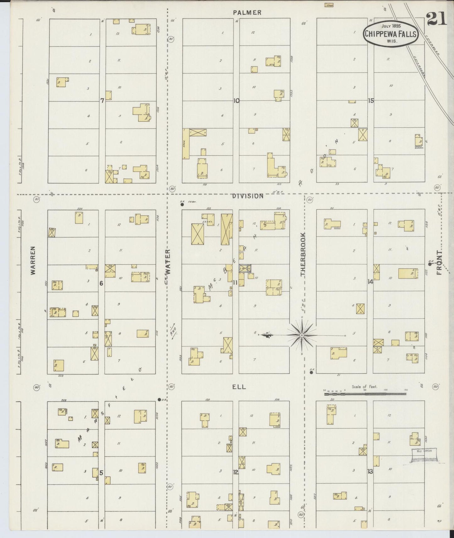 Sanborn Fire Insurance Map from Chippewa Falls, Chippewa County, Wisconsin (1895), Sheet #0021 - Historic Sanborn Fire Insurance Map Print, vintage old map wall art, antique decor, genealogy gift, Wisconsin Wisconsin map