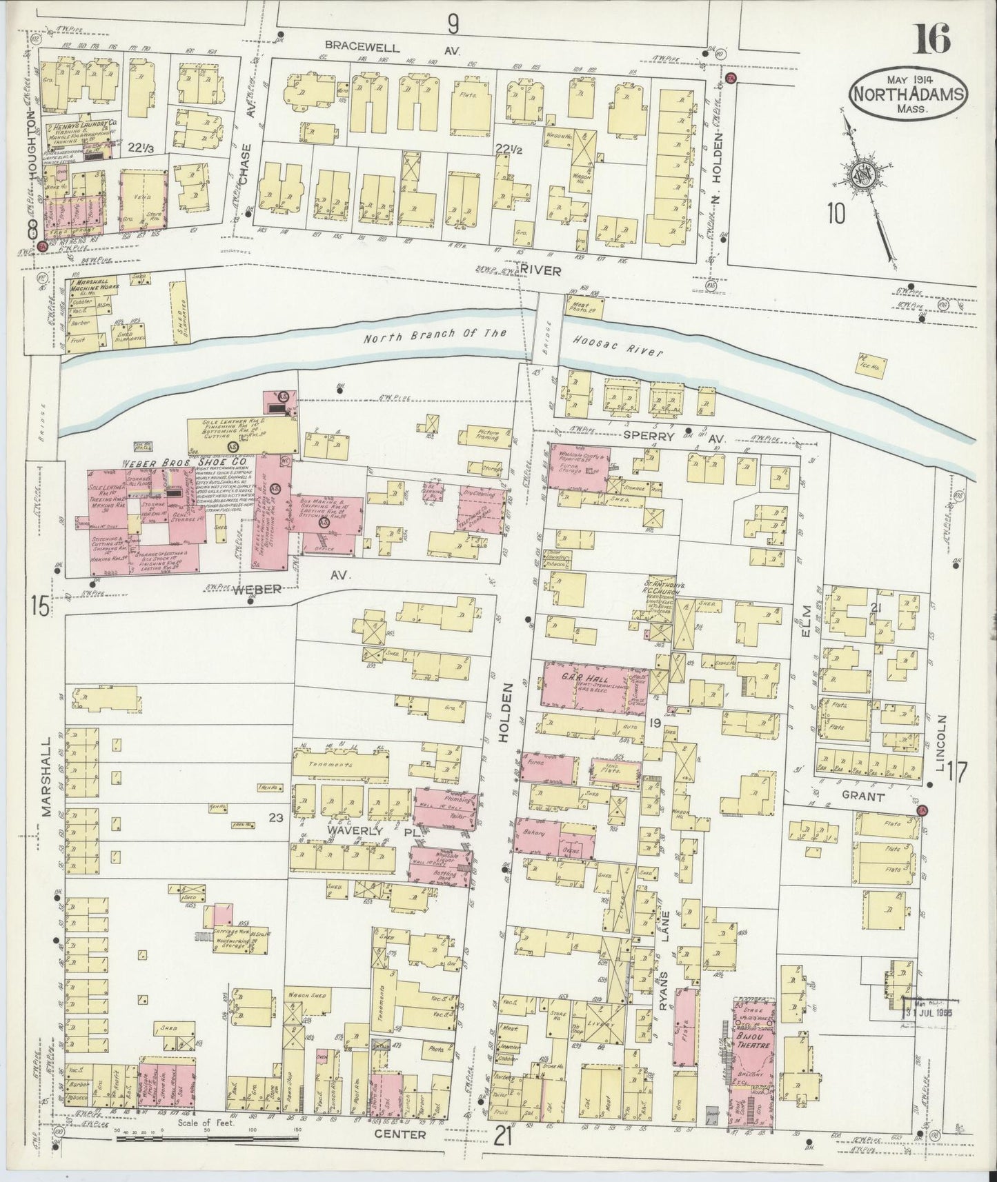 Sanborn Fire Insurance Map from North Adams, Berkshire County, Massachusetts (1914), Sheet #0016 - Historic Sanborn Fire Insurance Map Print, vintage old map wall art, antique decor, genealogy gift, Massachusetts Massachusetts map