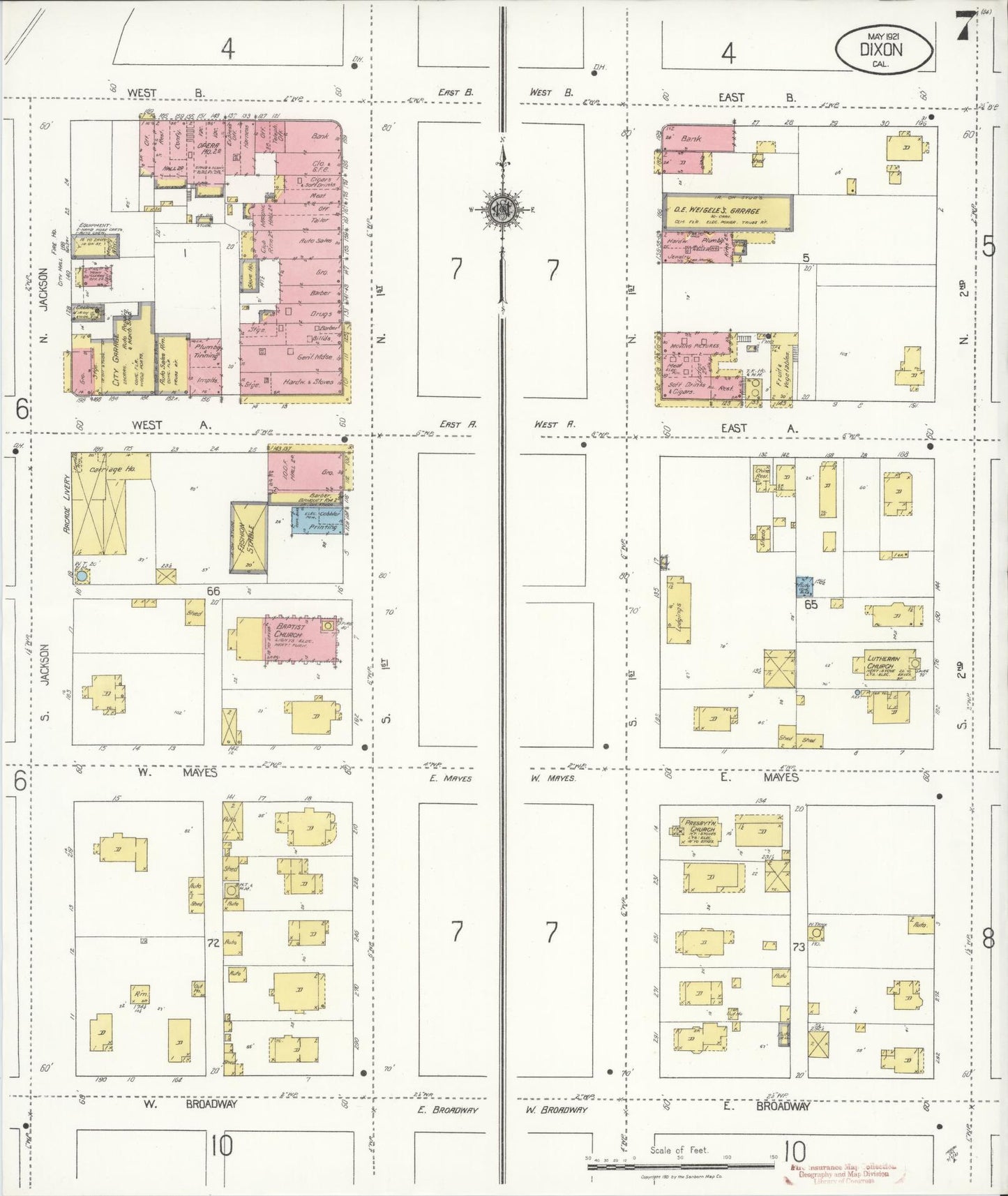 Sanborn Fire Insurance Map from Dixon, Solano County, California (1921), Sheet #0007 - Historic Sanborn Fire Insurance Map Print, vintage old map wall art, antique decor, genealogy gift, California California map