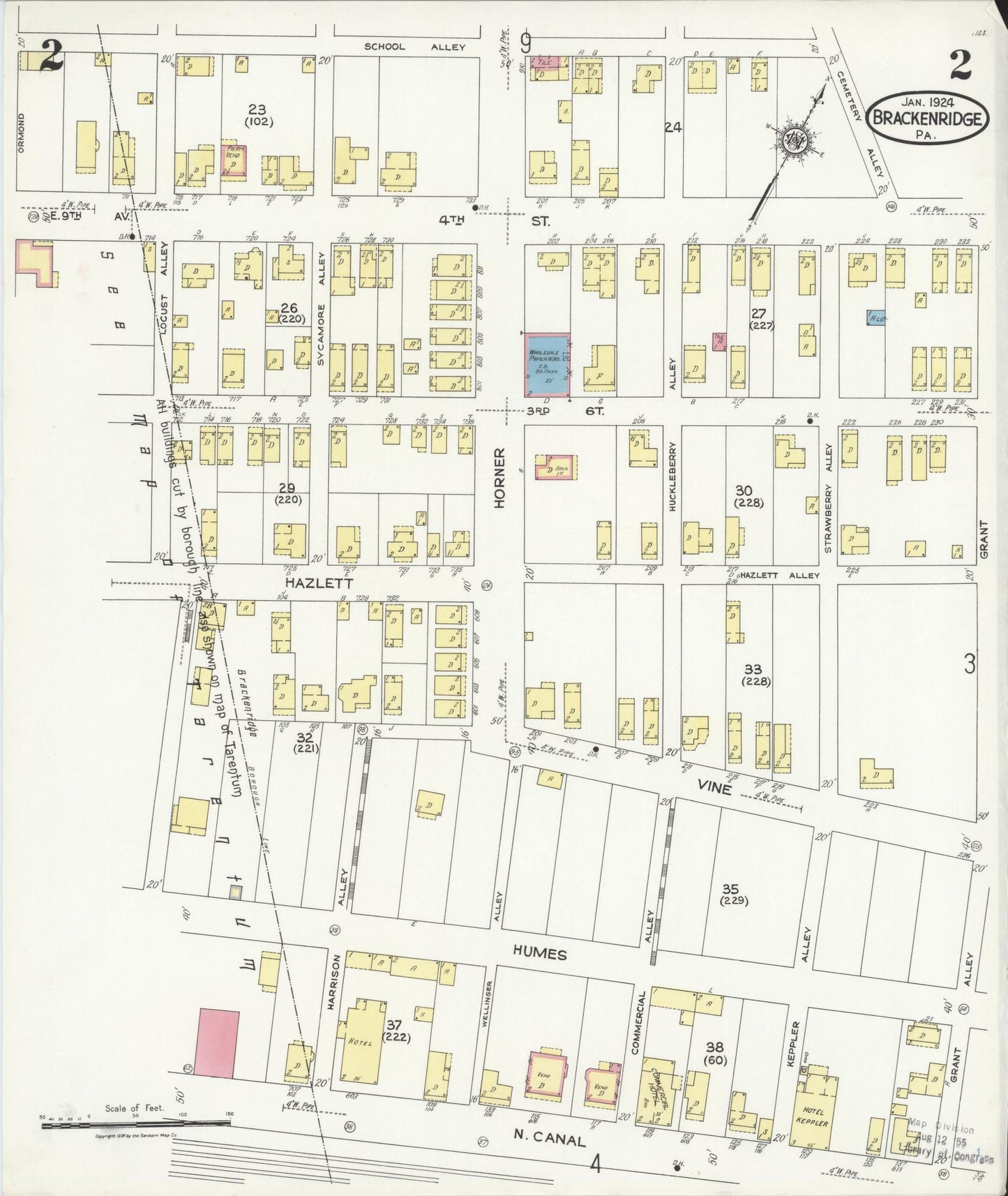 Sanborn Fire Insurance Map from Brackenridge, Allegheny County, Pennsylvania (1924), Sheet #0002 - Historic Sanborn Fire Insurance Map Print, vintage old map wall art, antique decor, genealogy gift, Pennsylvania Pennsylvania map