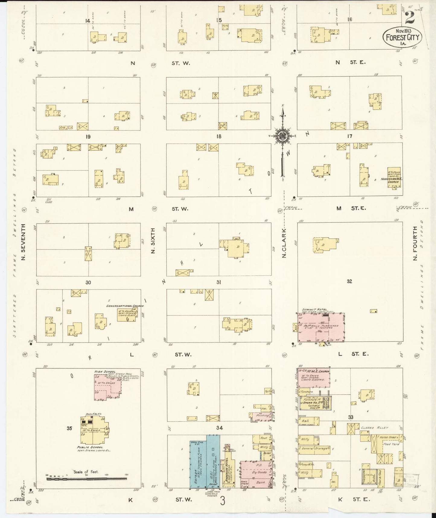 Sanborn Fire Insurance Map from Forest City, Winnebago County, Iowa (1913), Sheet #0002 - Historic Sanborn Fire Insurance Map Print, vintage old map wall art