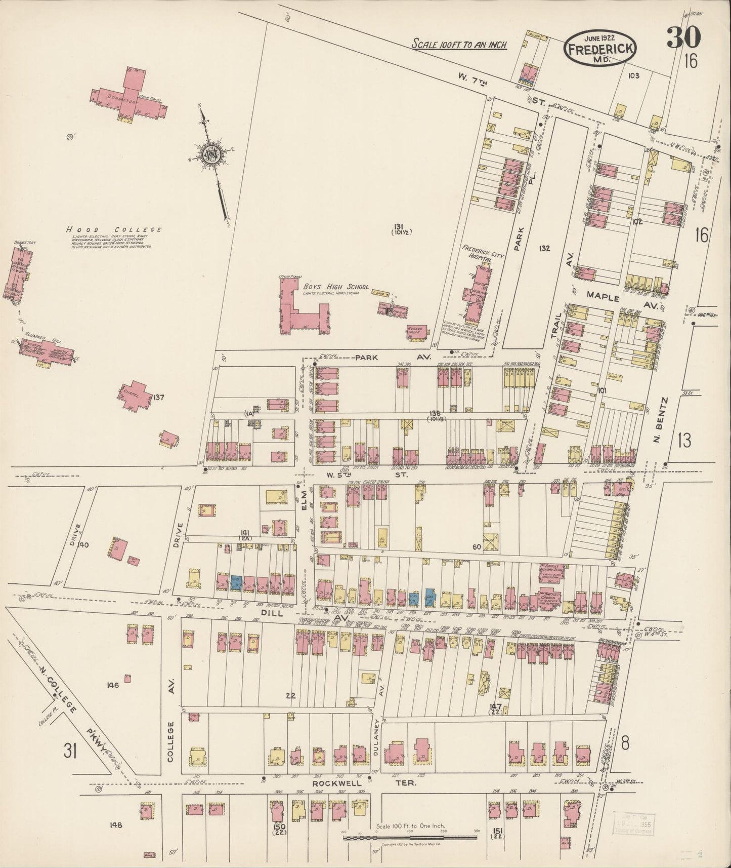 Sanborn Fire Insurance Map from Frederick, Frederick County, Maryland (1922), Sheet #0030 - Historic Sanborn Fire Insurance Map Print, vintage old map wall art