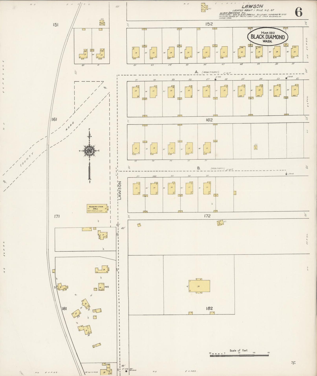 Sanborn Fire Insurance Map from Black Diamond, King County, Washington (1912), Sheet #0006 - Historic Sanborn Fire Insurance Map Print, vintage old map wall art, antique decor, genealogy gift, Washington Washington map