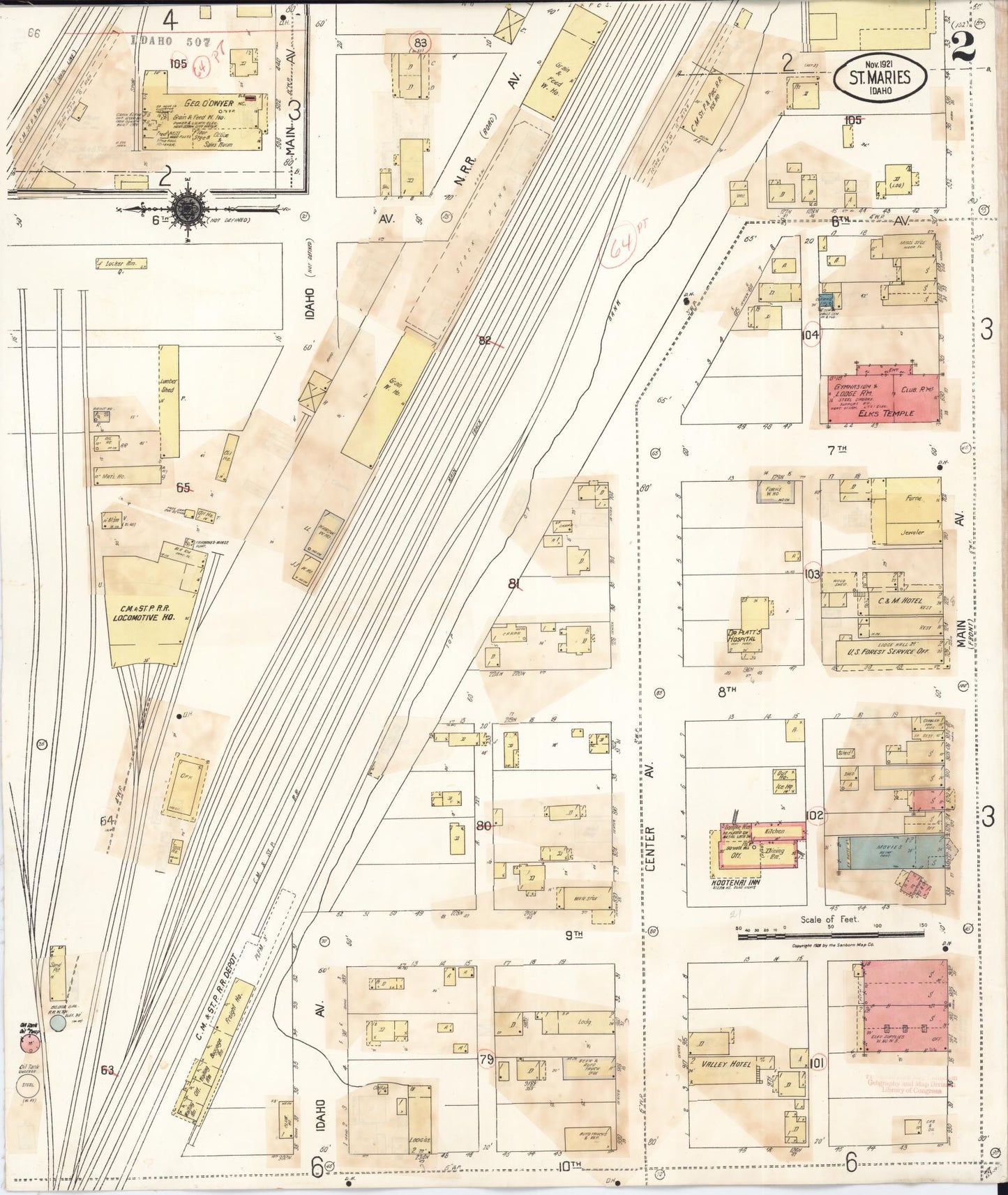 Sanborn Fire Insurance Map from Saint Maries, Benewah County, Idaho (1914), Sheet #0002 - Historic Sanborn Fire Insurance Map Print, vintage old map wall art, antique decor, genealogy gift, Idaho Idaho map