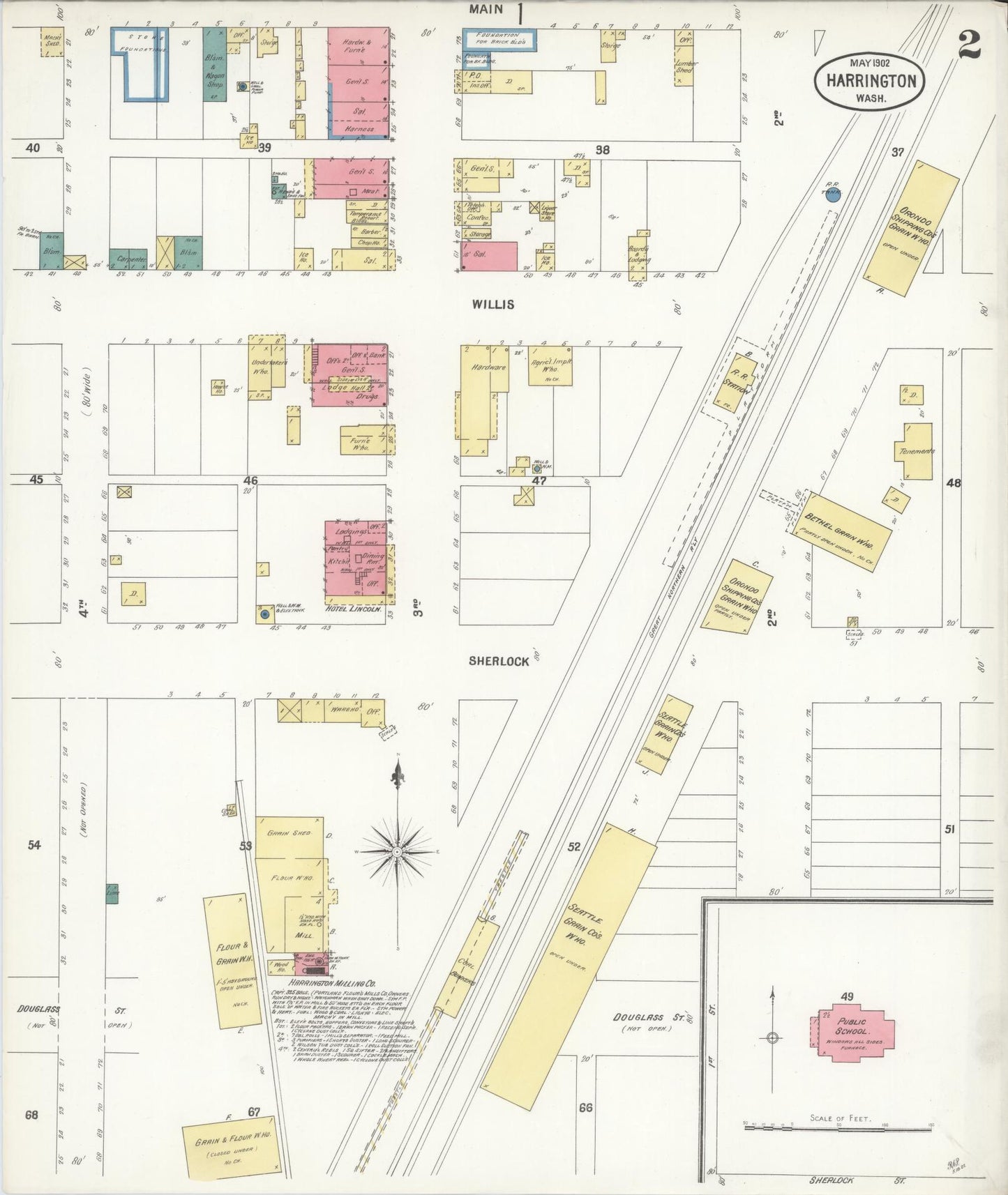 Sanborn Fire Insurance Map from Harrington, Lincoln County, Washington (1902), Sheet #0002 - Complete Map Set gallery image, historic Sanborn map, vintage wall art, Washington Washington