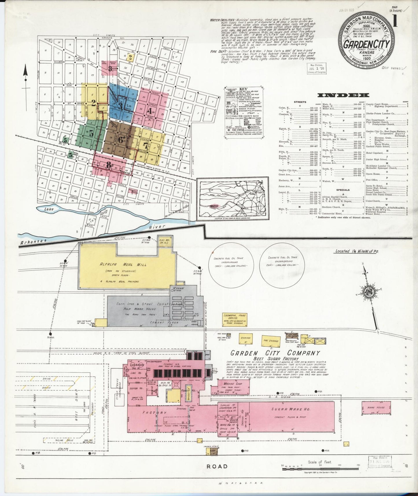 Sanborn Fire Insurance Map from Garden City, Finney County, Kansas (1920), Sheet #0001 - Historic Sanborn Fire Insurance Map Print, vintage old map wall art, antique decor, genealogy gift, Kansas Kansas map