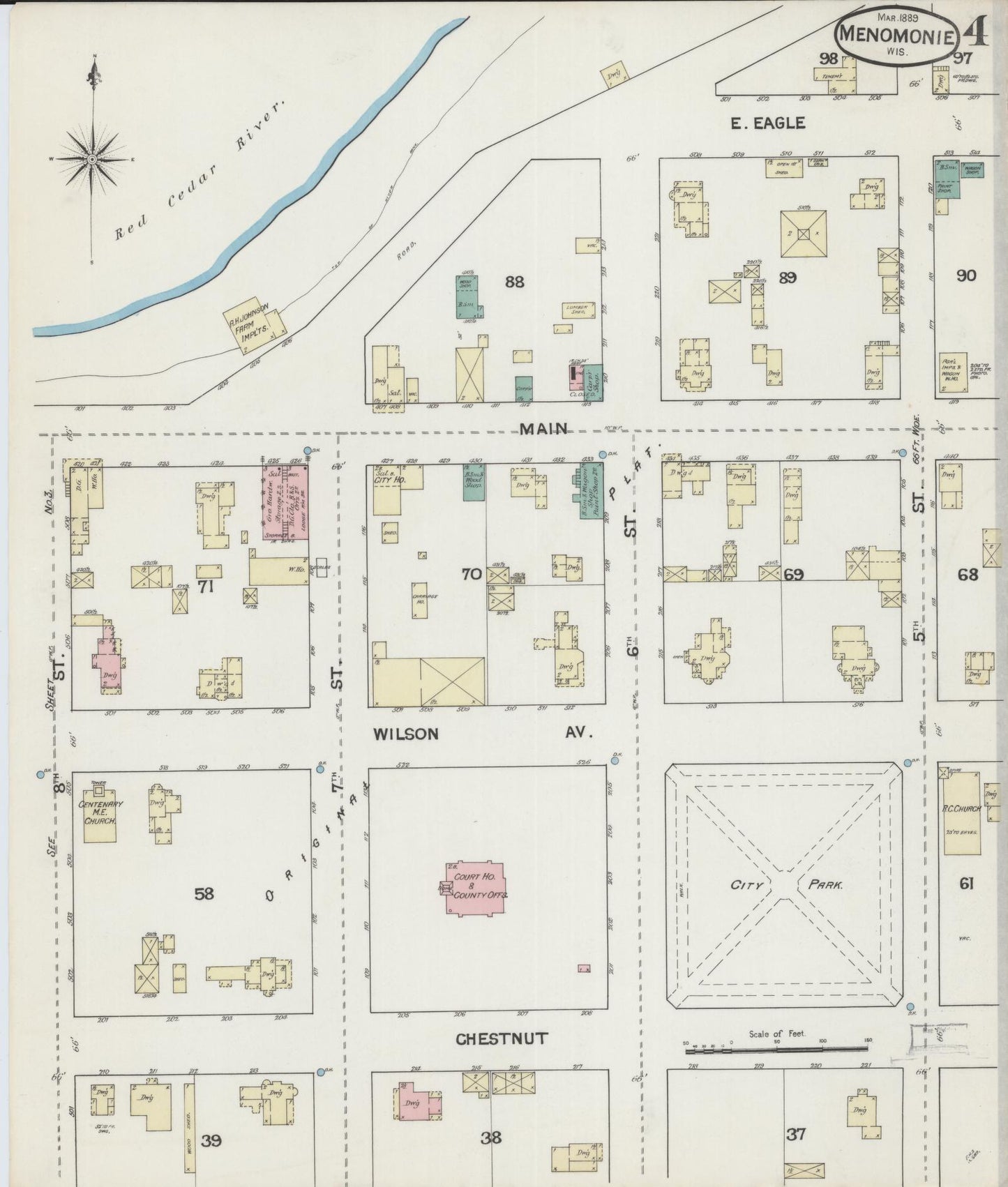 Sanborn Fire Insurance Map from Menomonie, Dunn County, Wisconsin (1889), Sheet #0004 - Historic Sanborn Fire Insurance Map Print, vintage old map wall art, antique decor, genealogy gift, Wisconsin Wisconsin map