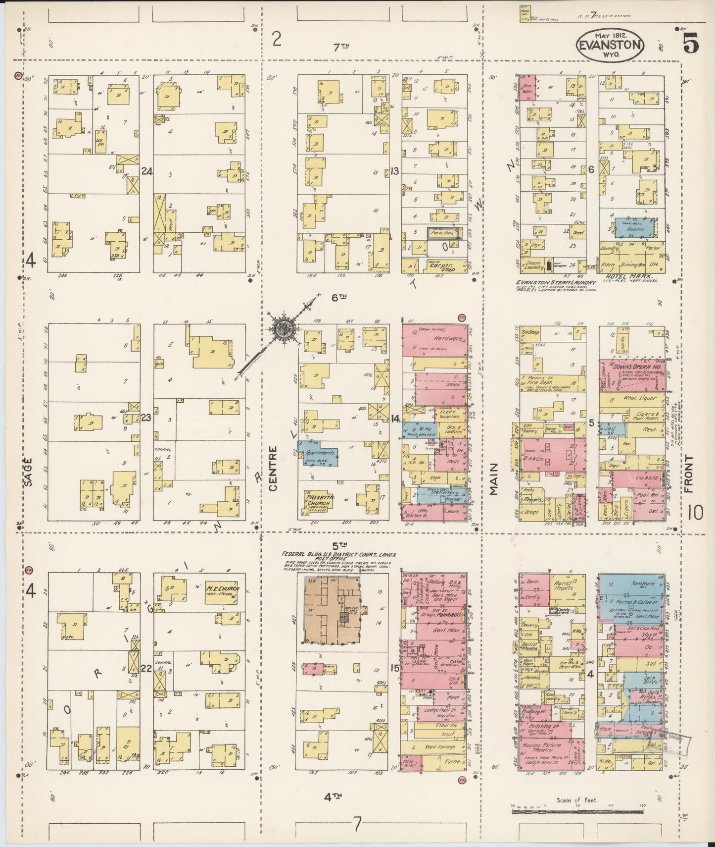 Sanborn Fire Insurance Map from Evanston, Uinta County, Wyoming (1912), Sheet #0005 - Historic Sanborn Fire Insurance Map Print, vintage old map wall art, antique decor, genealogy gift, Wyoming Wyoming map