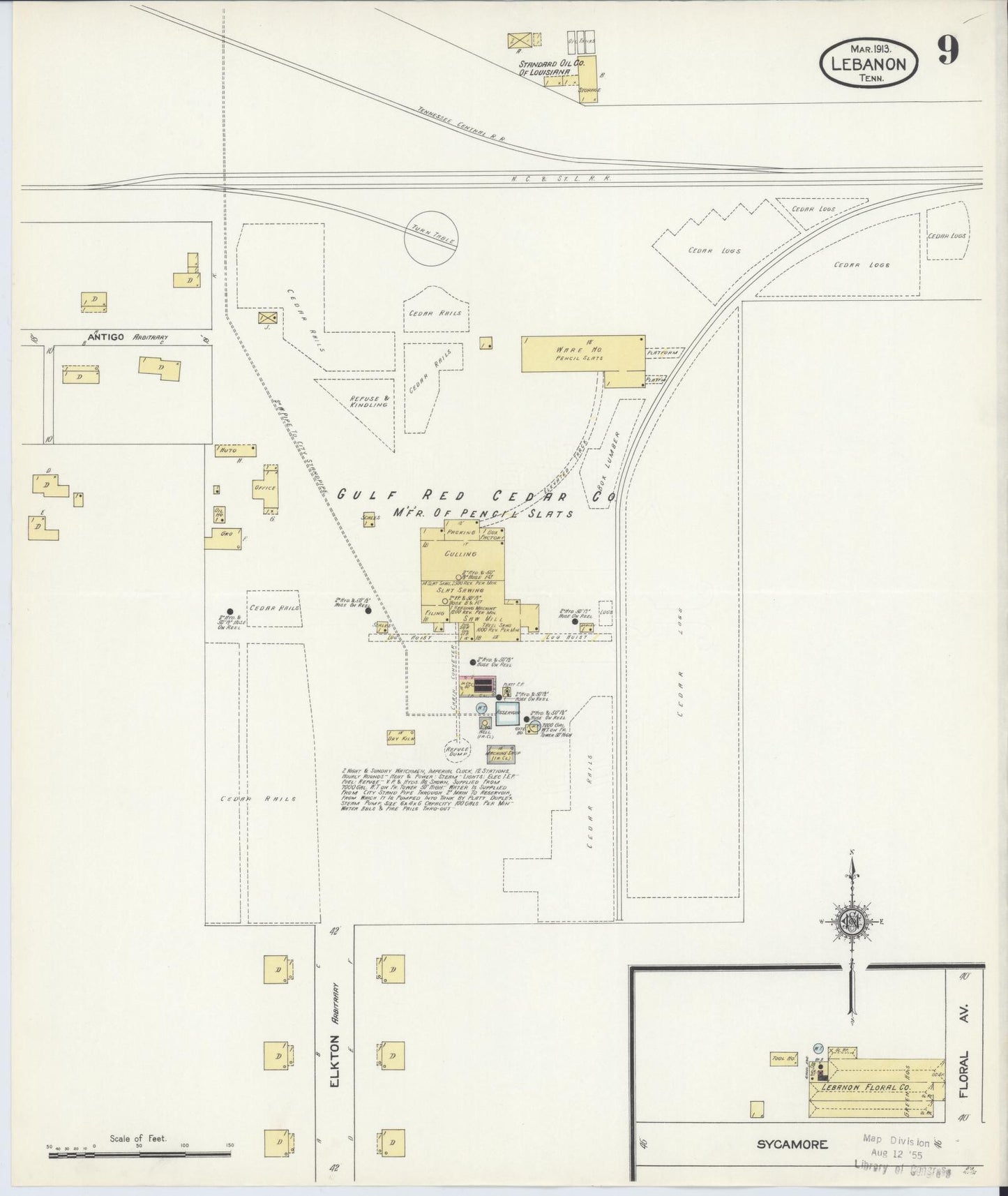Sanborn Fire Insurance Map from Lebanon, Wilson County, Tennessee (1913), Sheet #0009 - Historic Sanborn Fire Insurance Map Print, vintage old map wall art, antique decor, genealogy gift, Tennessee Tennessee map