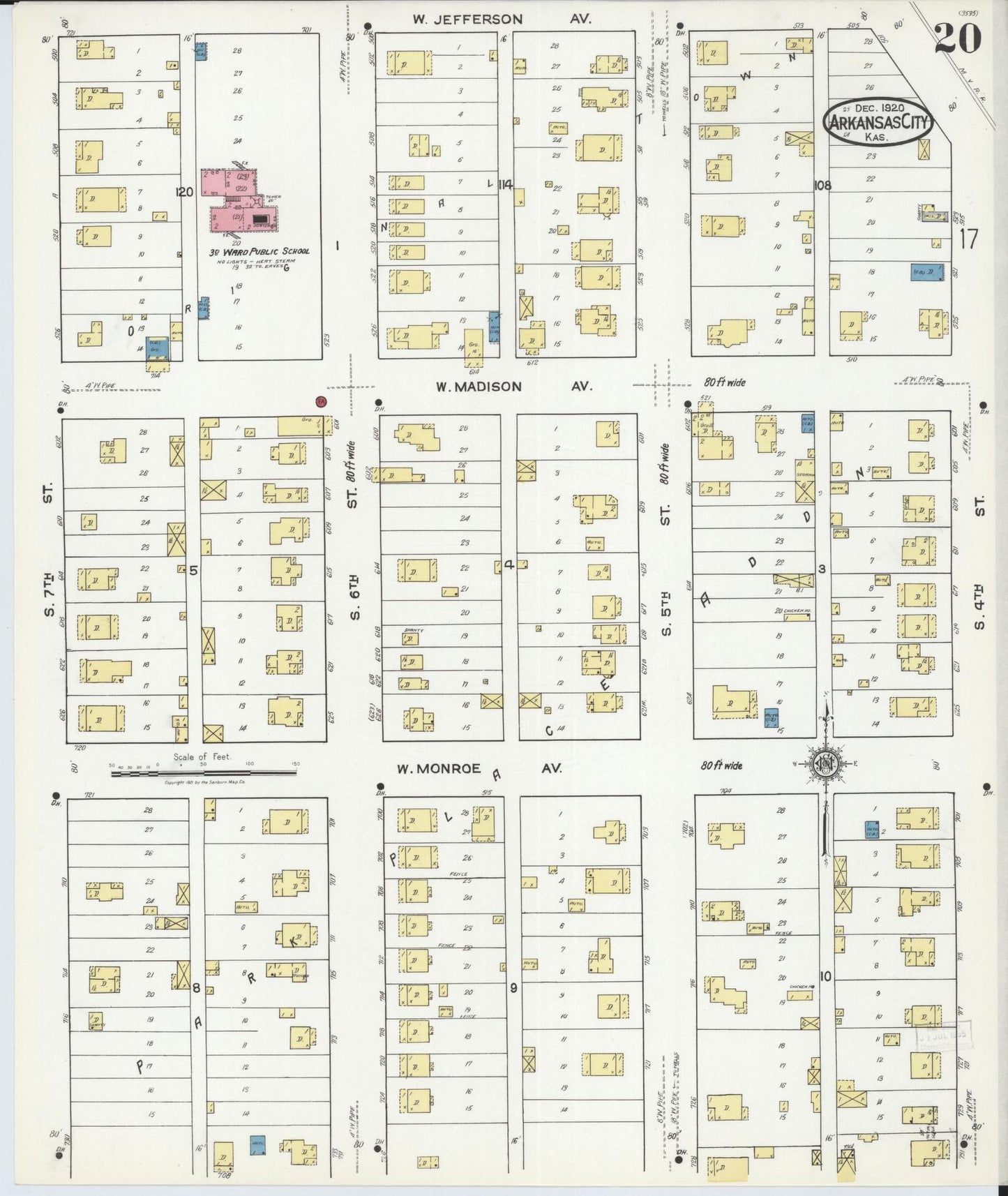 Sanborn Fire Insurance Map from Arkansas City, Cowley County, Kansas (1920), Sheet #0020 - Historic Sanborn Fire Insurance Map Print, vintage old map wall art, antique decor, genealogy gift, Kansas Kansas map