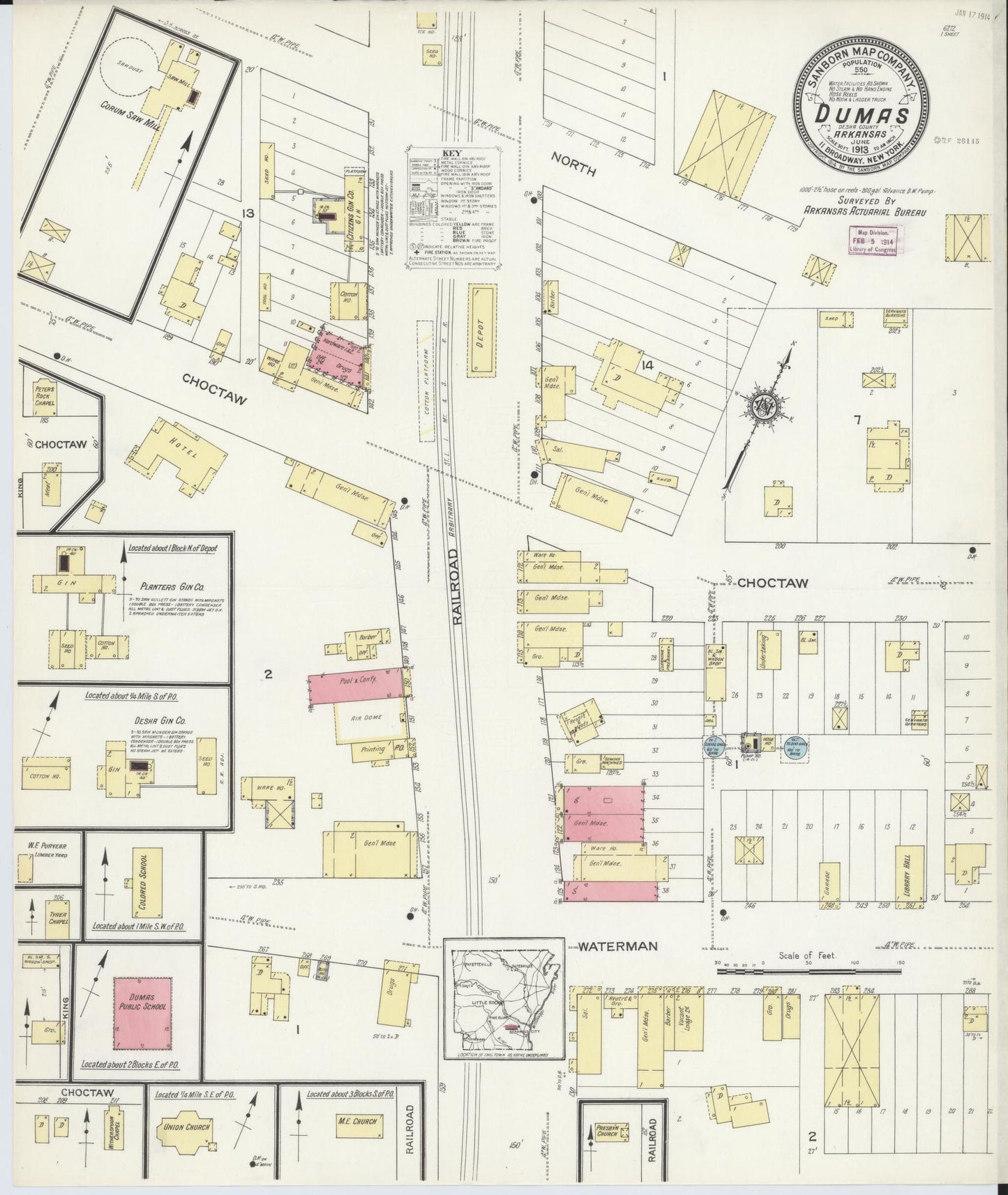 Sanborn Fire Insurance Map from Dumas, Desha County, Arkansas (1913), Sheet #0001 - Historic Sanborn Fire Insurance Map Print, vintage old map wall art, antique decor, genealogy gift, Arkansas Arkansas map