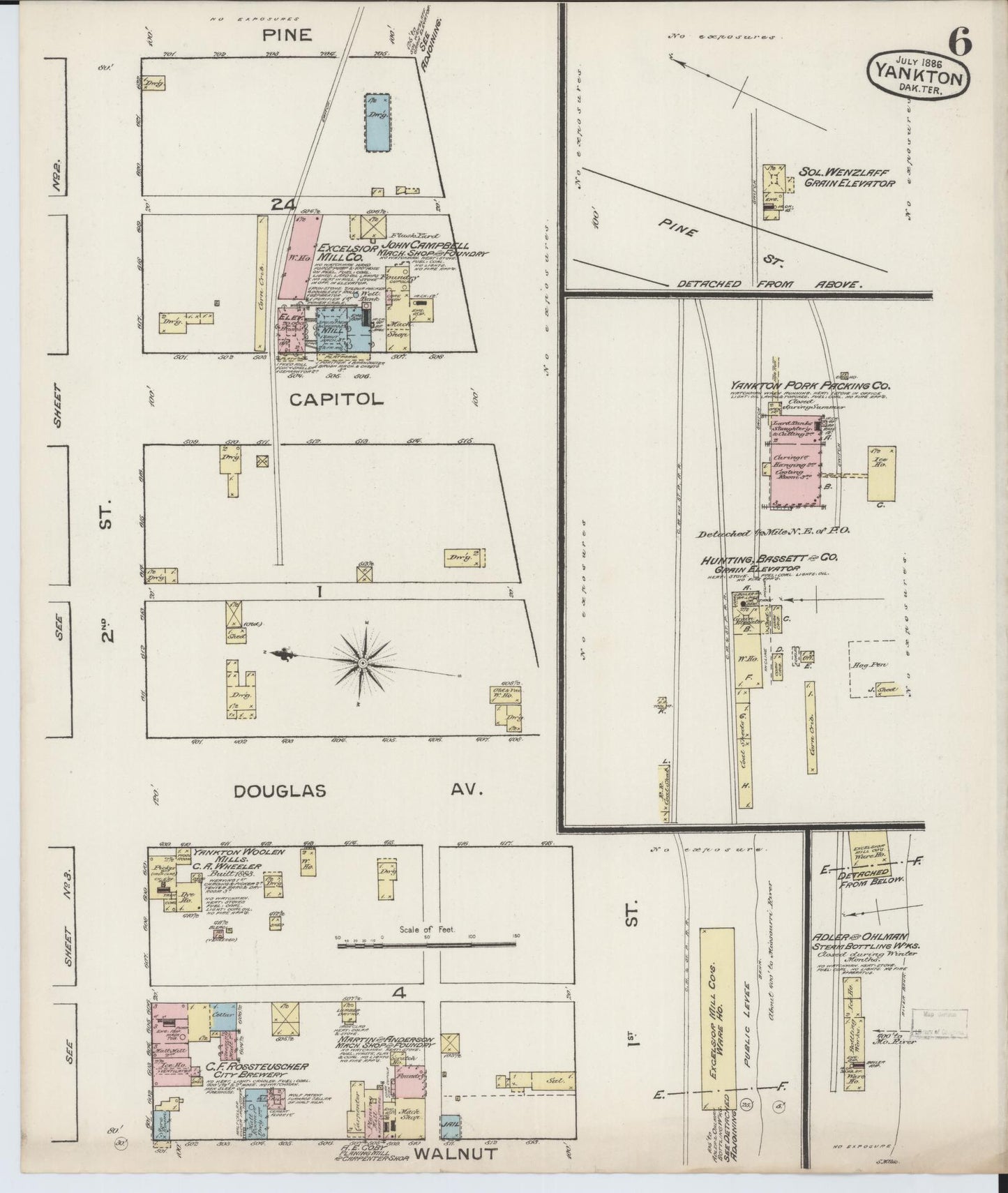 Sanborn Fire Insurance Map from Yankton, Yankton County, South Dakota (1886), Sheet #0006 - Complete Map Set gallery image, historic Sanborn map, vintage wall art, South Dakota South Dakota