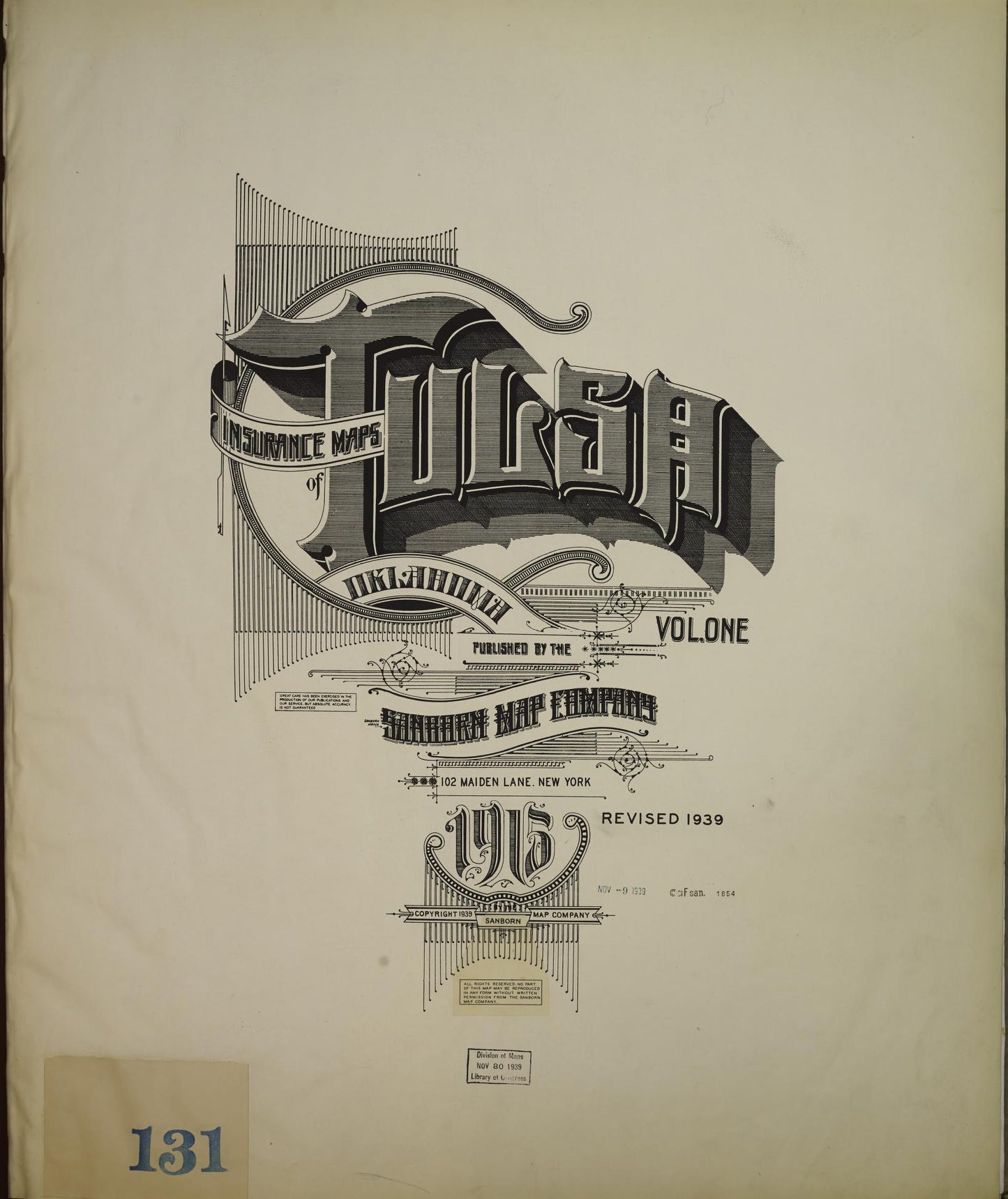 Sanborn Fire Insurance Map from Tulsa, Tulsa County, Oklahoma (1939), Sheet #0001 - Historic Sanborn Fire Insurance Map Print, vintage old map wall art, antique decor, genealogy gift, Oklahoma Oklahoma map
