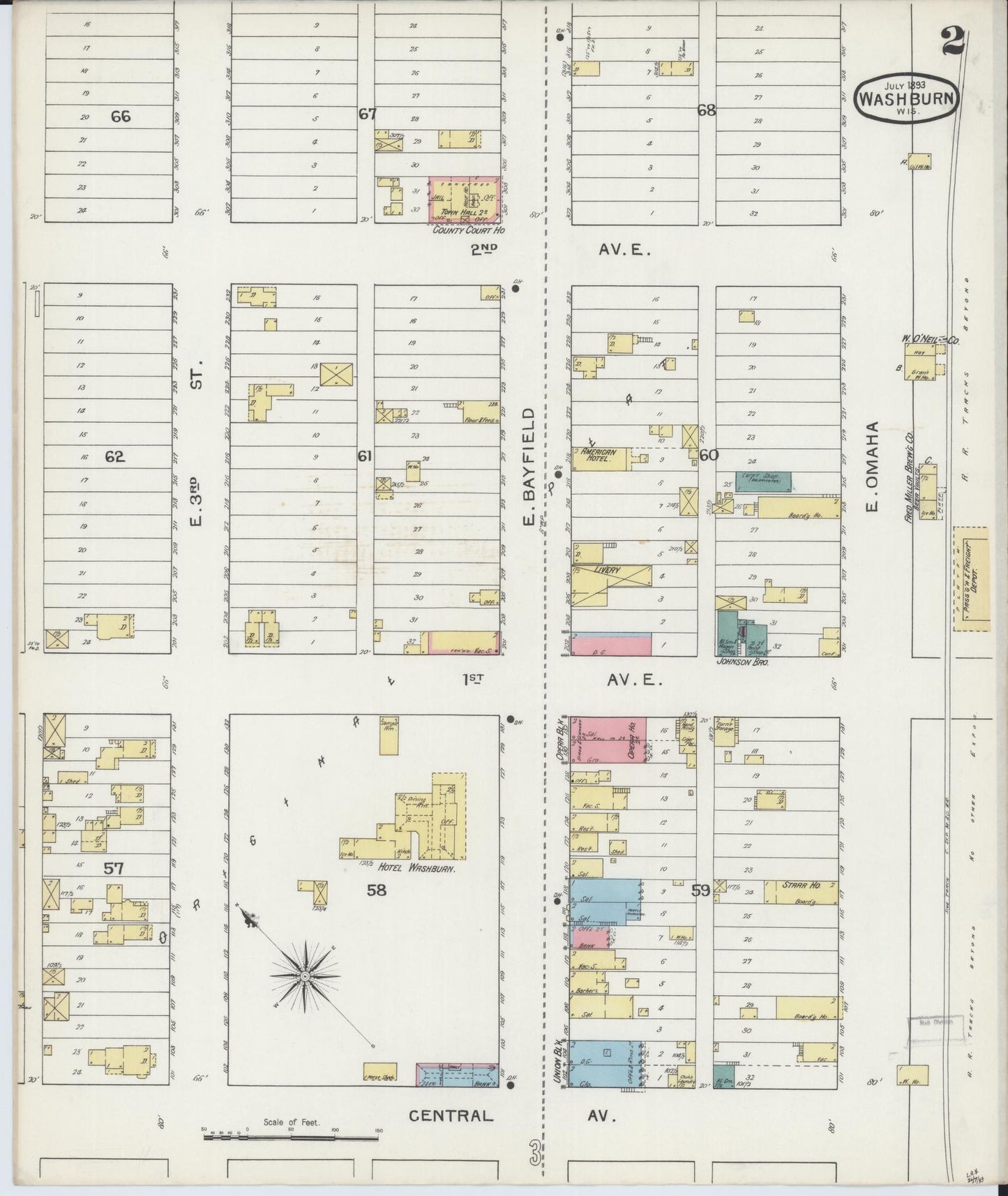 Sanborn Fire Insurance Map from Washburn, Bayfield County, Wisconsin (1893), Sheet #0002 - Historic Sanborn Fire Insurance Map Print, vintage old map wall art, antique decor, genealogy gift, Wisconsin Wisconsin map