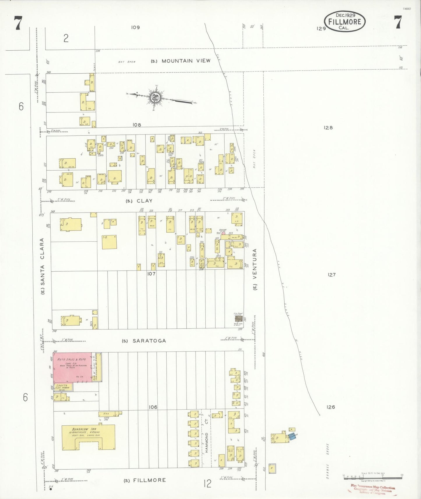 Sanborn Fire Insurance Map from Fillmore, Ventura County, California (1929), Sheet #0007 - Historic Sanborn Fire Insurance Map Print, vintage old map wall art, antique decor, genealogy gift, California California map
