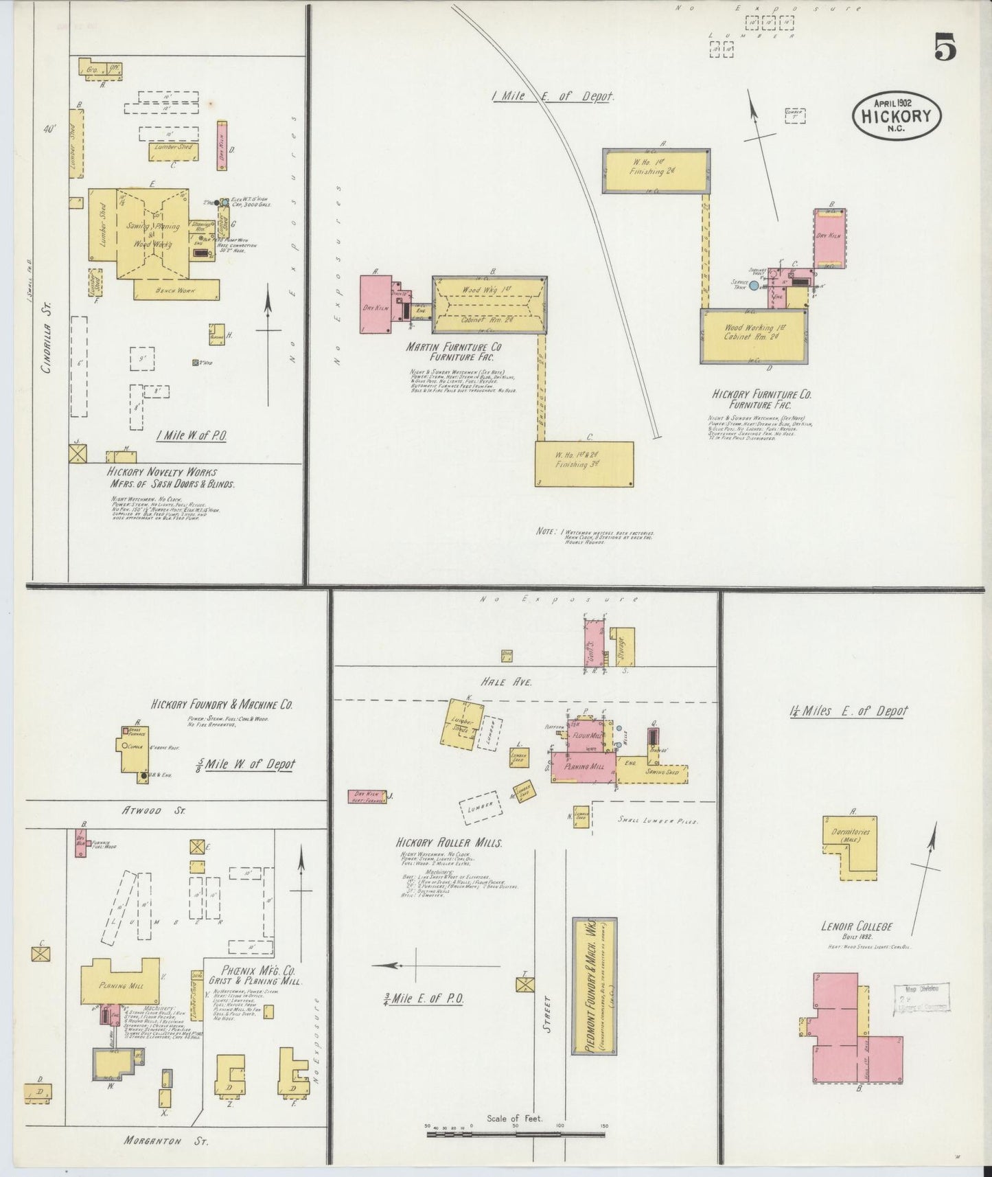 Sanborn Fire Insurance Map from Hickory, Catawba County, North Carolina (1902), Sheet #0005 - Historic Sanborn Fire Insurance Map Print, vintage old map wall art, antique decor, genealogy gift, North Carolina North Carolina map